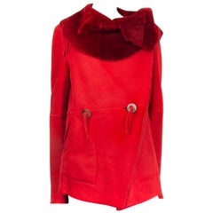 ISSEY MIYAKE red SHEARLING DOUBLE BREASTED Coat Jacket 2 S