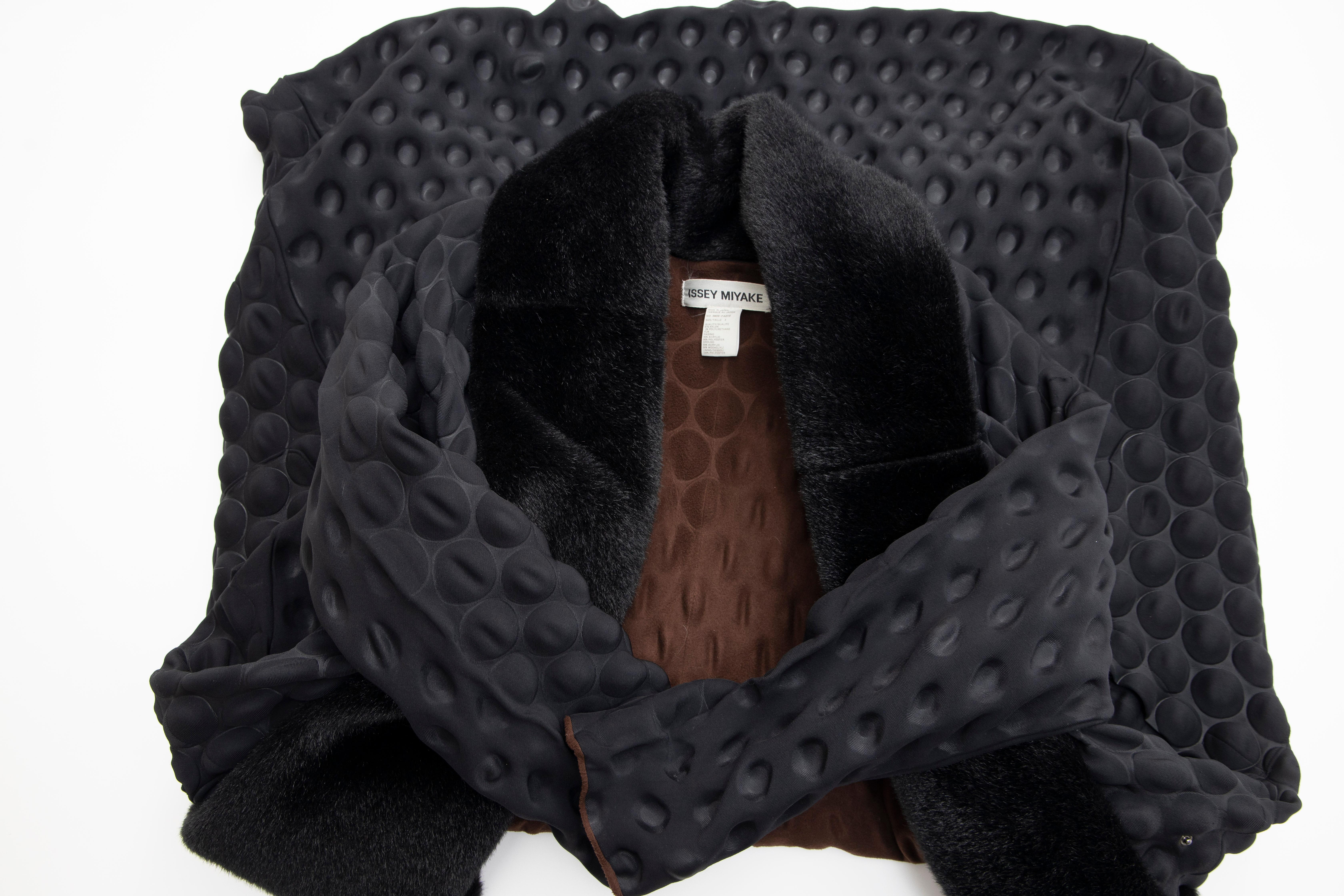 Issey Miyake Runway Black Egg Carton Coat Detachable Faux Fur Collar, Fall 2000 9