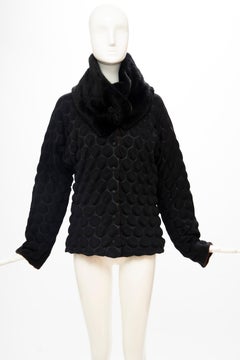 Issey Miyake Runway Black Egg Carton Jacket Detachable Faux Fur Collar, Fall 2000