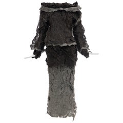 Issey Miyake Runway Chocolate Brown & Gunmetal Silver Skirt Suit, Fall 1999