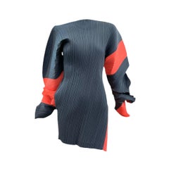 Issey Miyake S/S Grey and Orange Pleated Curved Sleeve Tunic Dress, 1991