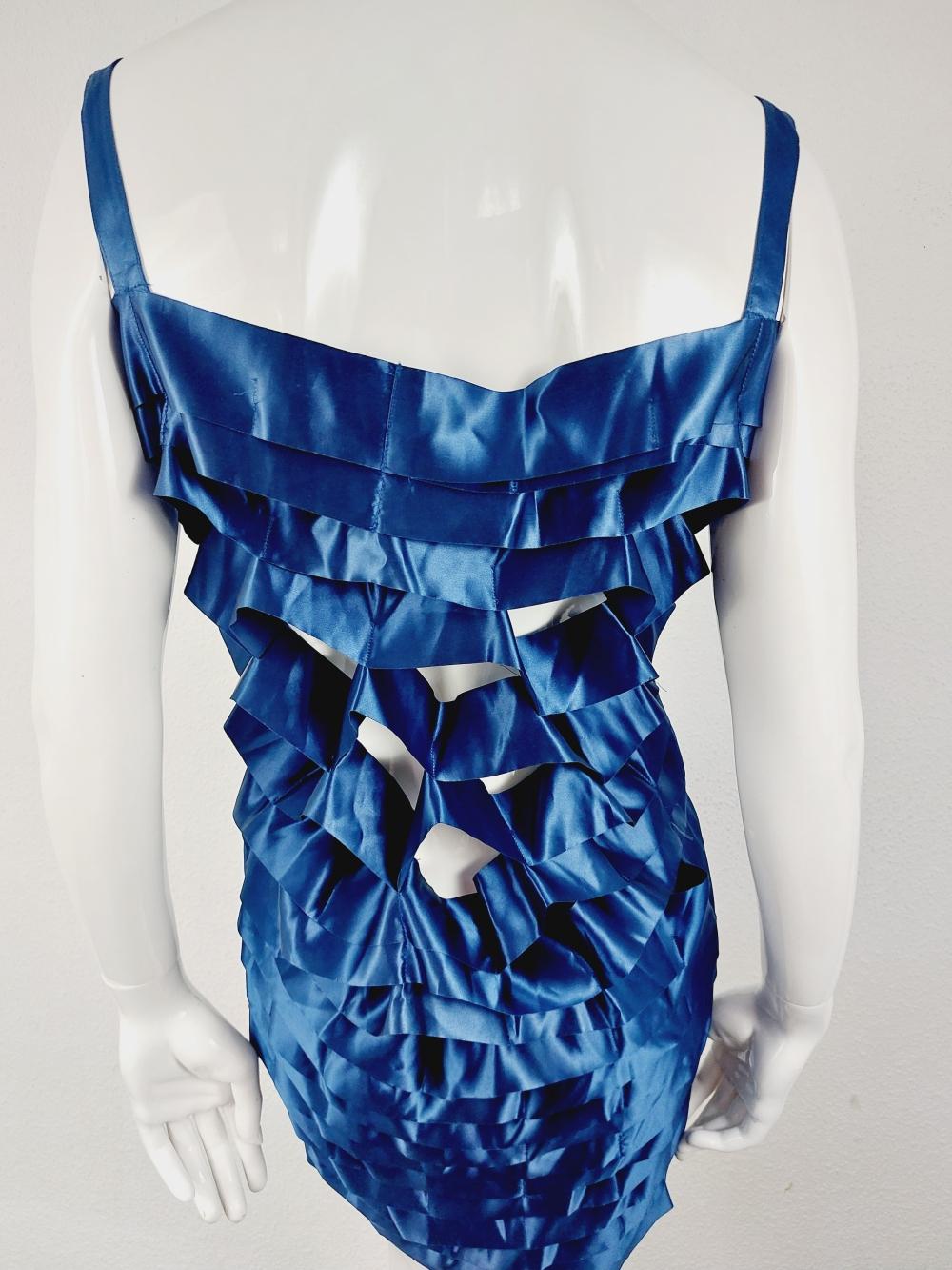 Issey Miyake Sapphire Japanese Blue Satin Ribbon Cage Dress, 1990s For Sale 5