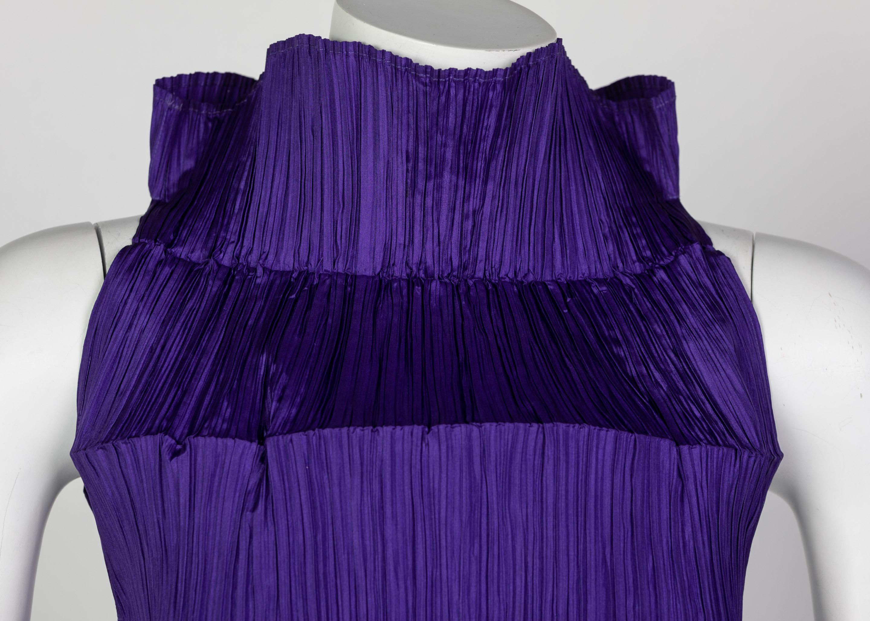 Issey Miyake Sculptural Pleated Purple Sleeveless Top, 1990s In Excellent Condition In Boca Raton, FL