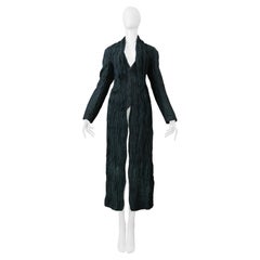 Issey Miyake Serpent Green Pleated Jacket With Side Zippers & Long Front 2002-03
