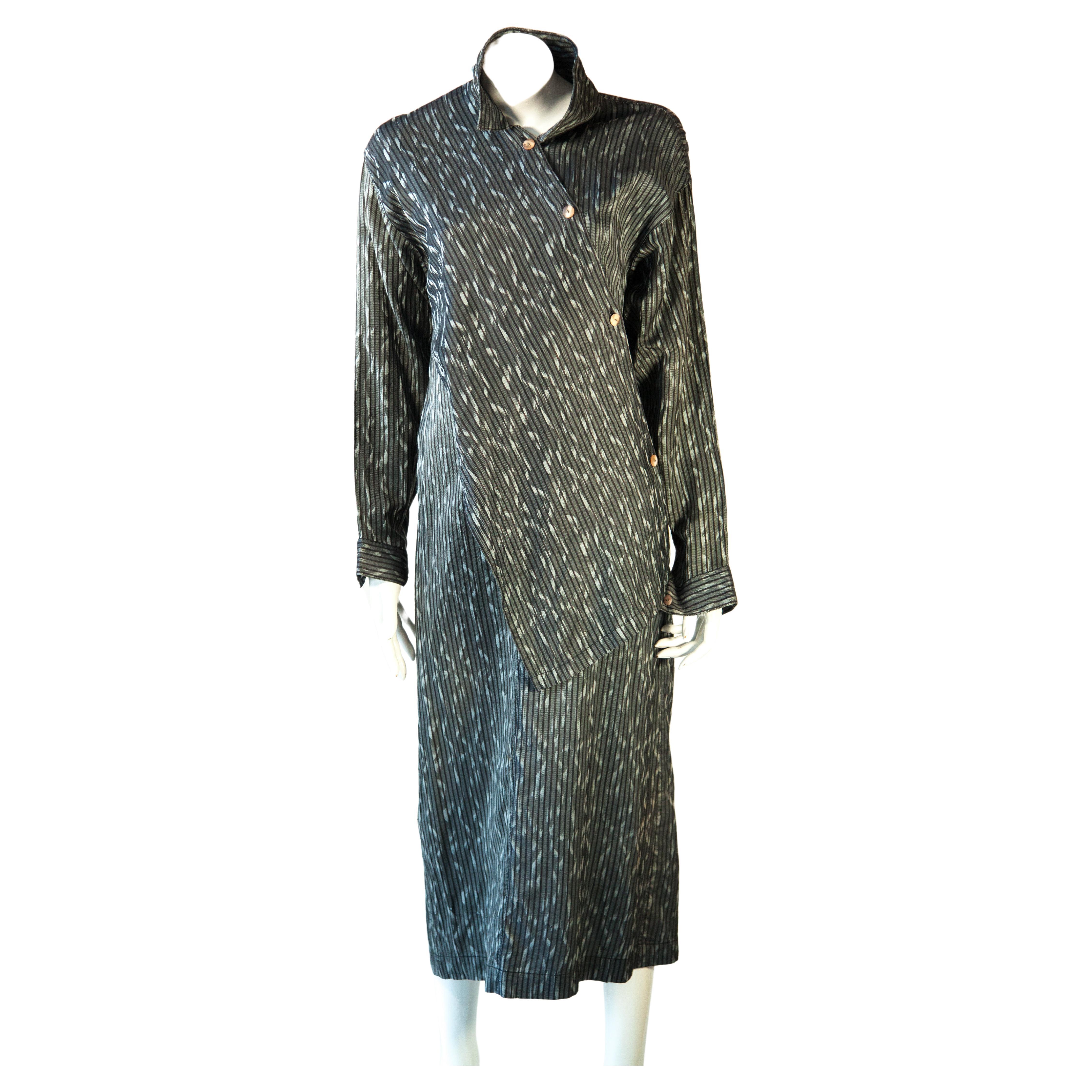 Issey Miyake, Asymmetrical  Dress with Side Buttons, 1980s For Sale