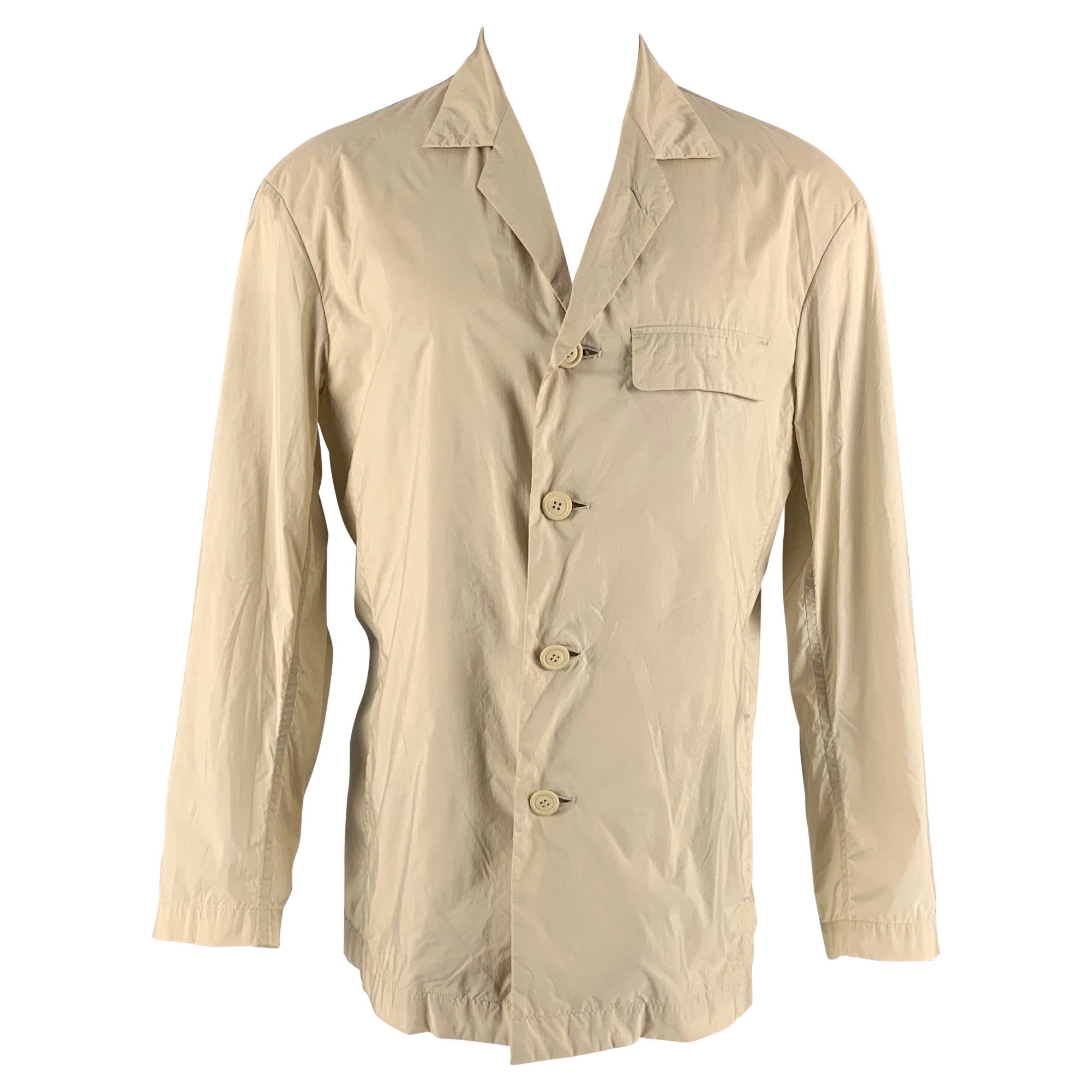 ISSEY MIYAKE Talla 40 Chaqueta con solapa de muesca de nailon sólido beige