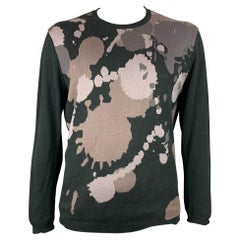 ISSEY MIYAKE Size 40 Black 
Taupe Abstract Knit Crew-Neck Pullover