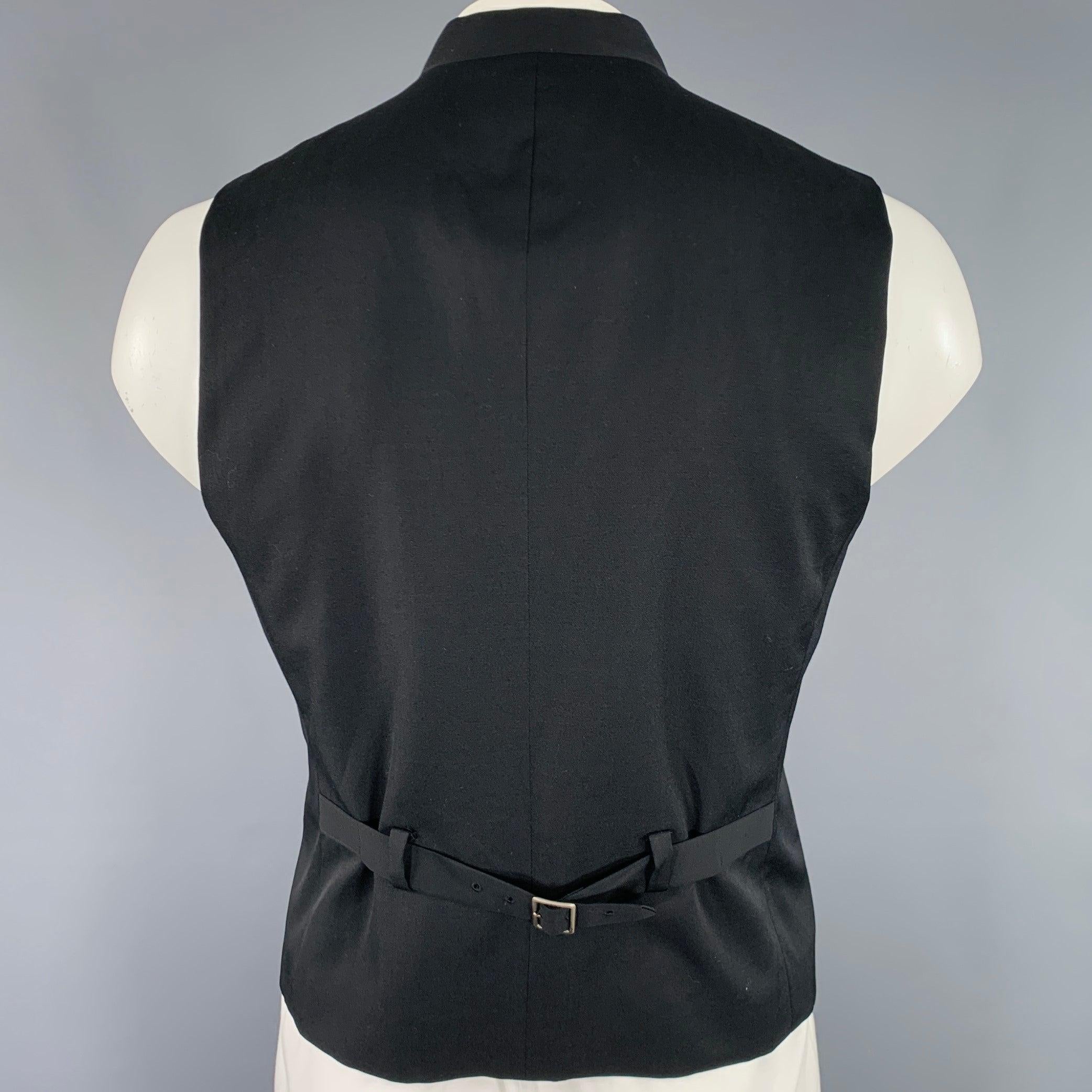 Noir Gilet à col Nehru en laine noire Issey Miyake Taille 40 en vente