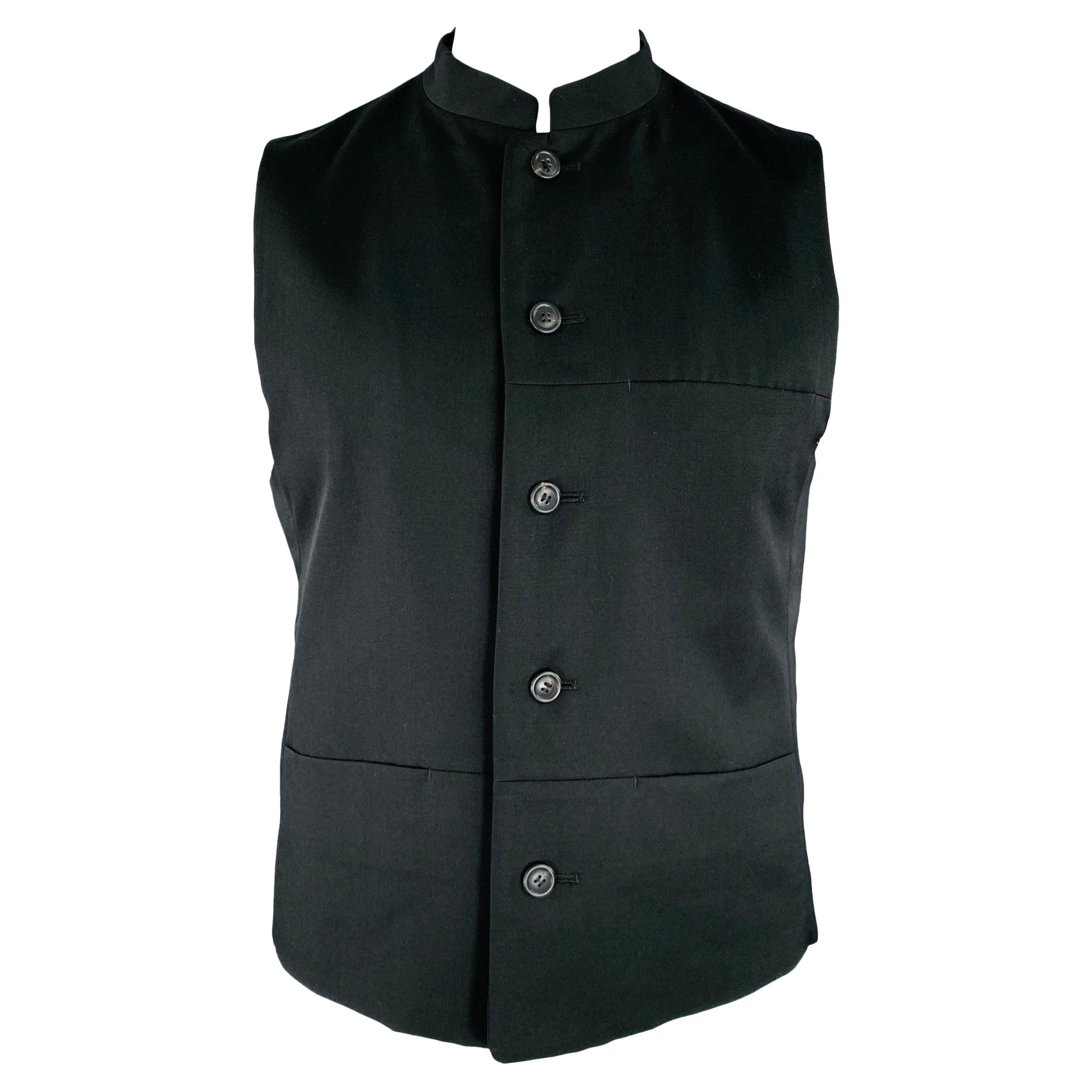 ISSEY MIYAKE Talla 40 Chaleco Negro Lana Cuello Nehru