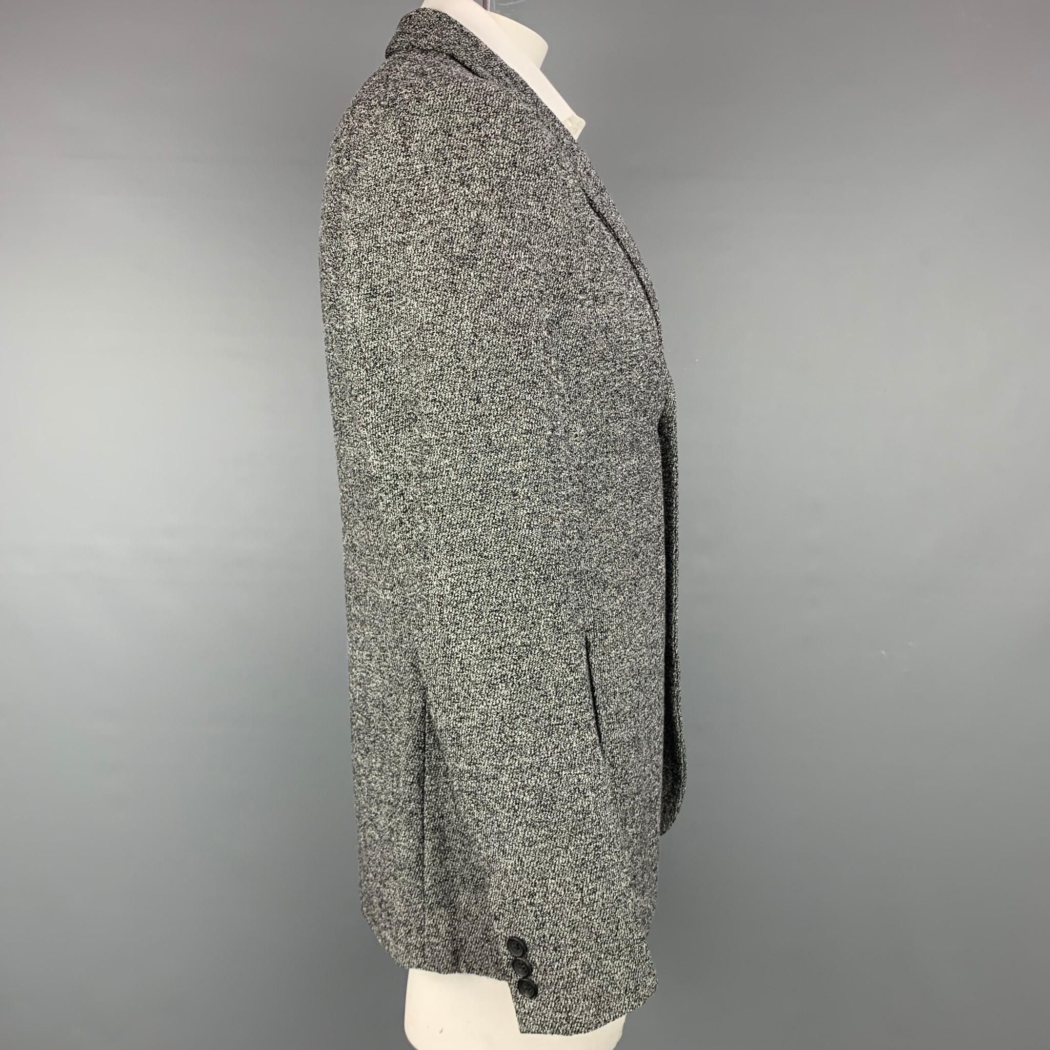Gray ISSEY MIYAKE Size 44 Black & White Textured Notch Lapel Sport Coat