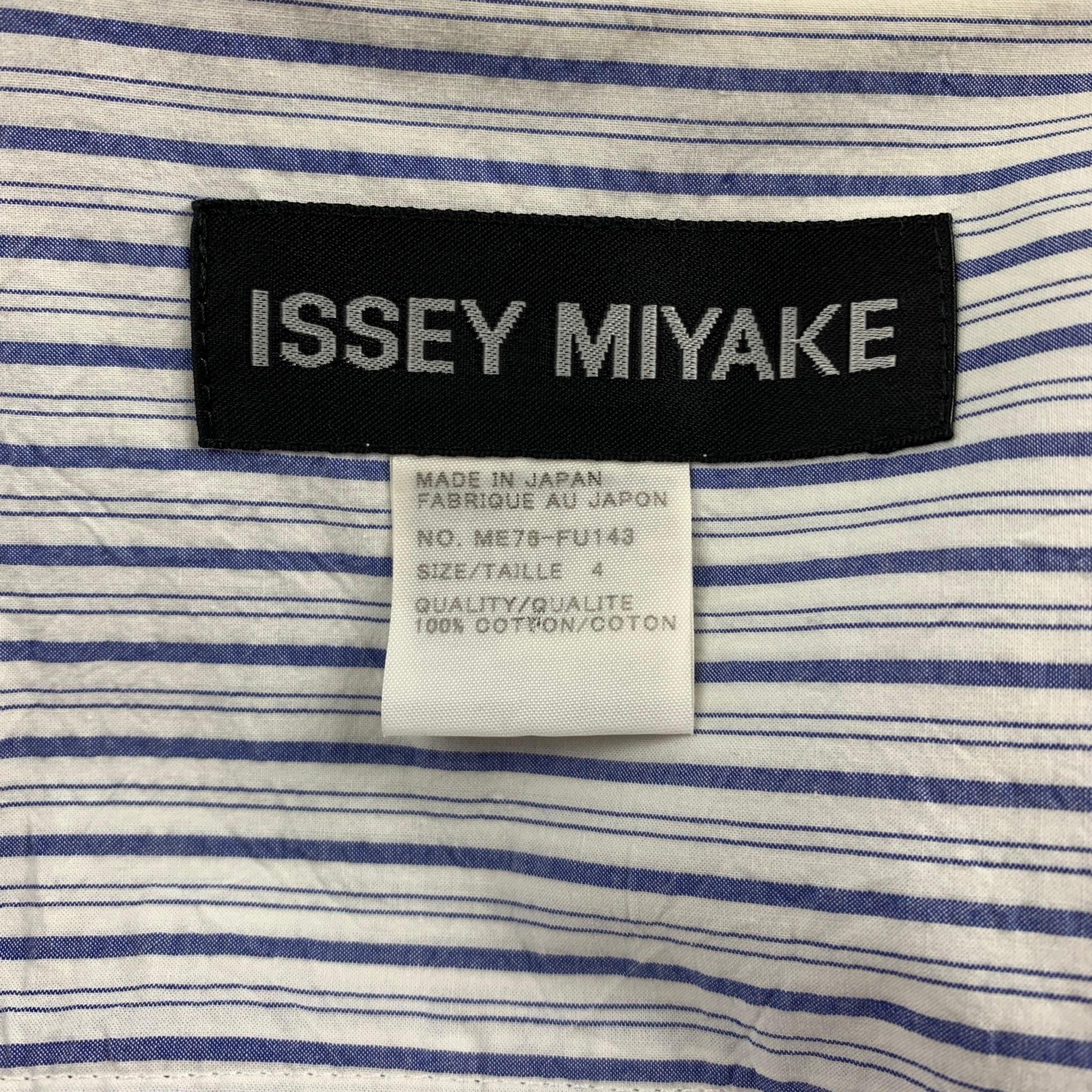 Gray ISSEY MIYAKE Size 44 White & Blue Stripe Cotton Sport Coat