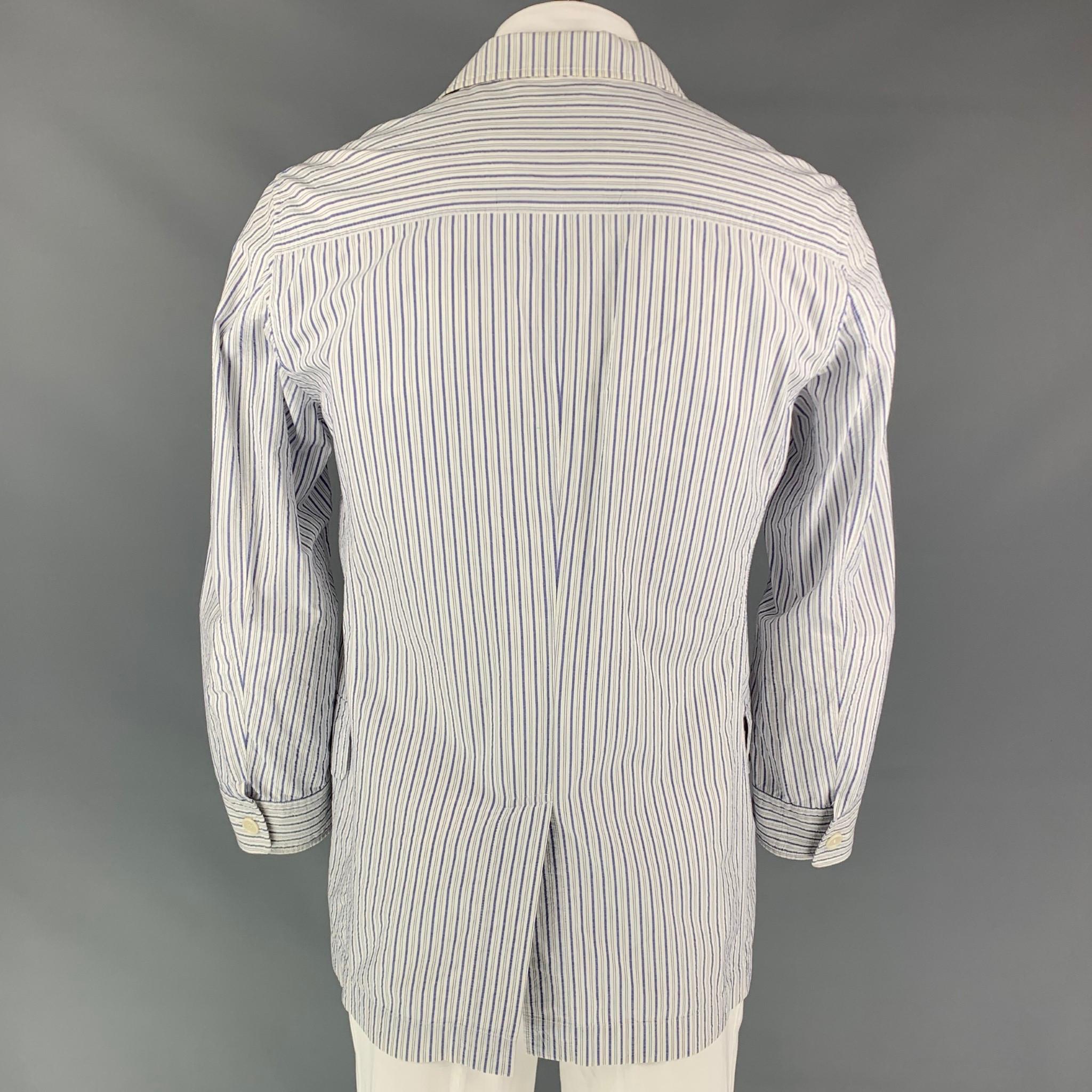 ISSEY MIYAKE Size 44 White & Blue Stripe Cotton Sport Coat 1