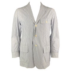 ISSEY MIYAKE Size 44 White & Blue Stripe Cotton Sport Coat