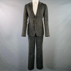 ISSEY MIYAKE Size L Black Grey Woven Hemp Blend Notch Lapel Suit