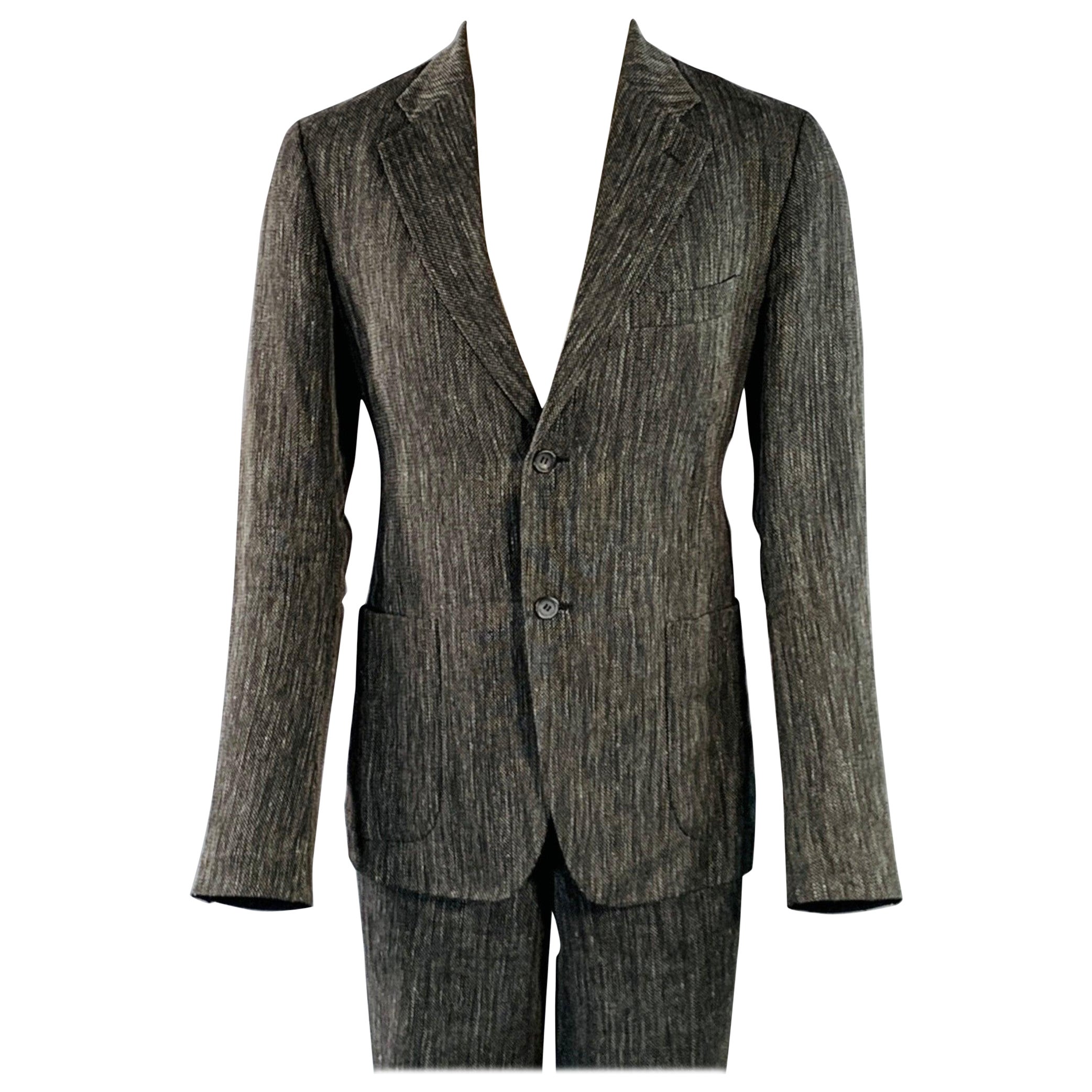ISSEY MIYAKE Größe L Schwarz Grau Gewebte Hanfmischung Anzug mit Kerbrevers