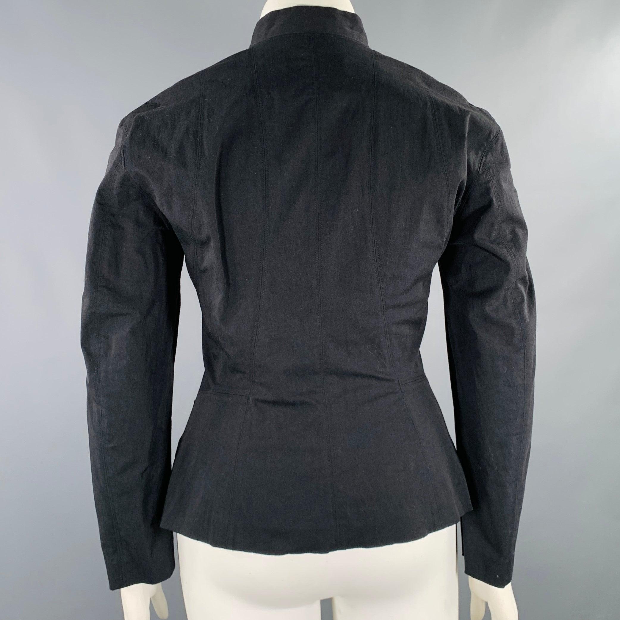 ISSEY MIYAKE Size L Black Nylon Blend Single Breasted Collarless Jacket In Excellent Condition For Sale In San Francisco, CA