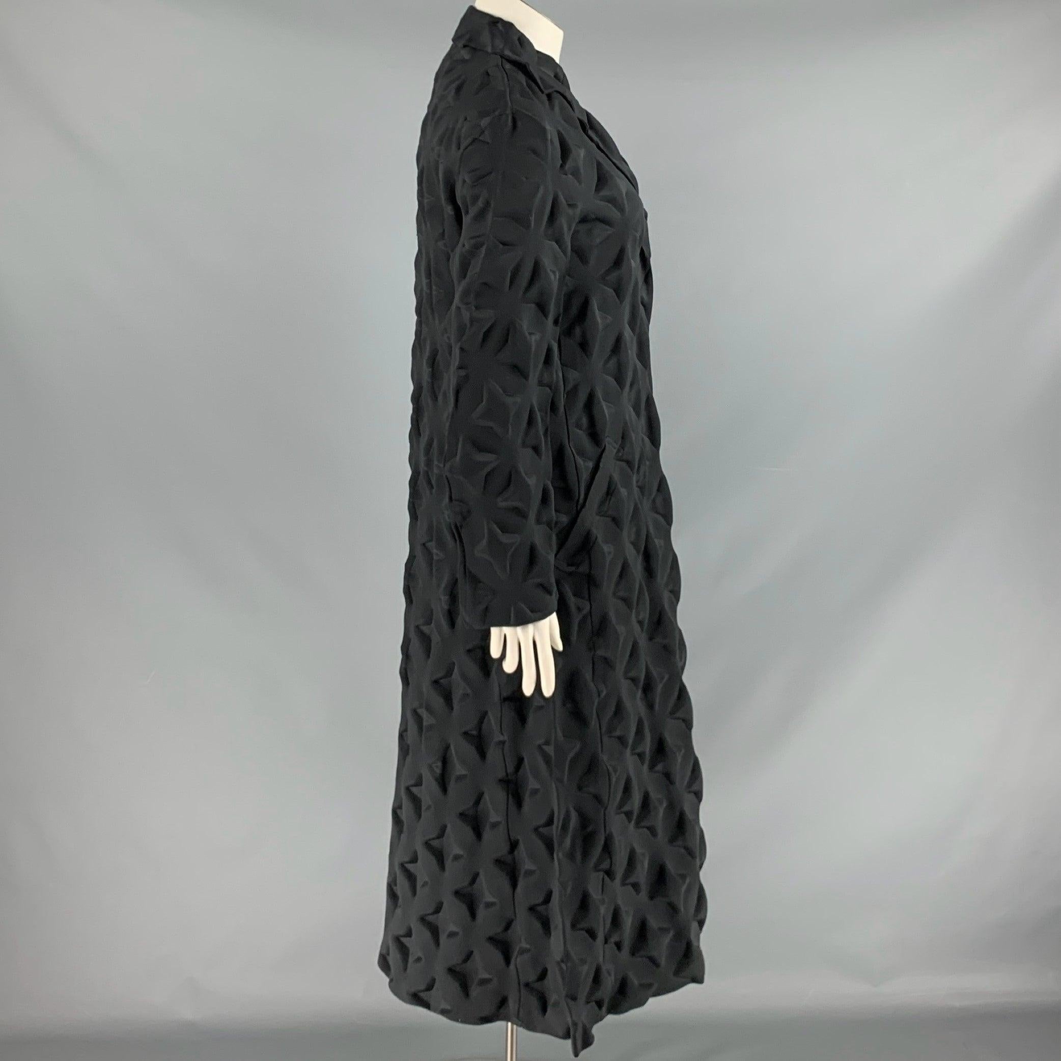 Women's ISSEY MIYAKE Size L Black Polyester Stars Embossed Long Coat