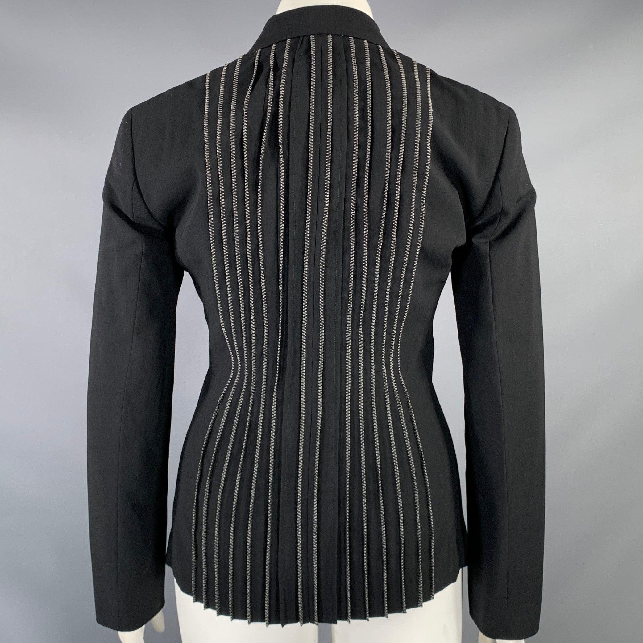 ISSEY MIYAKE Size L Black White Wool Blend Pleated Blazer In Excellent Condition For Sale In San Francisco, CA