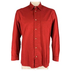 ISSEY MIYAKE Size L Brick Two Toned Cotton Button Up Long Sleeve Shirt