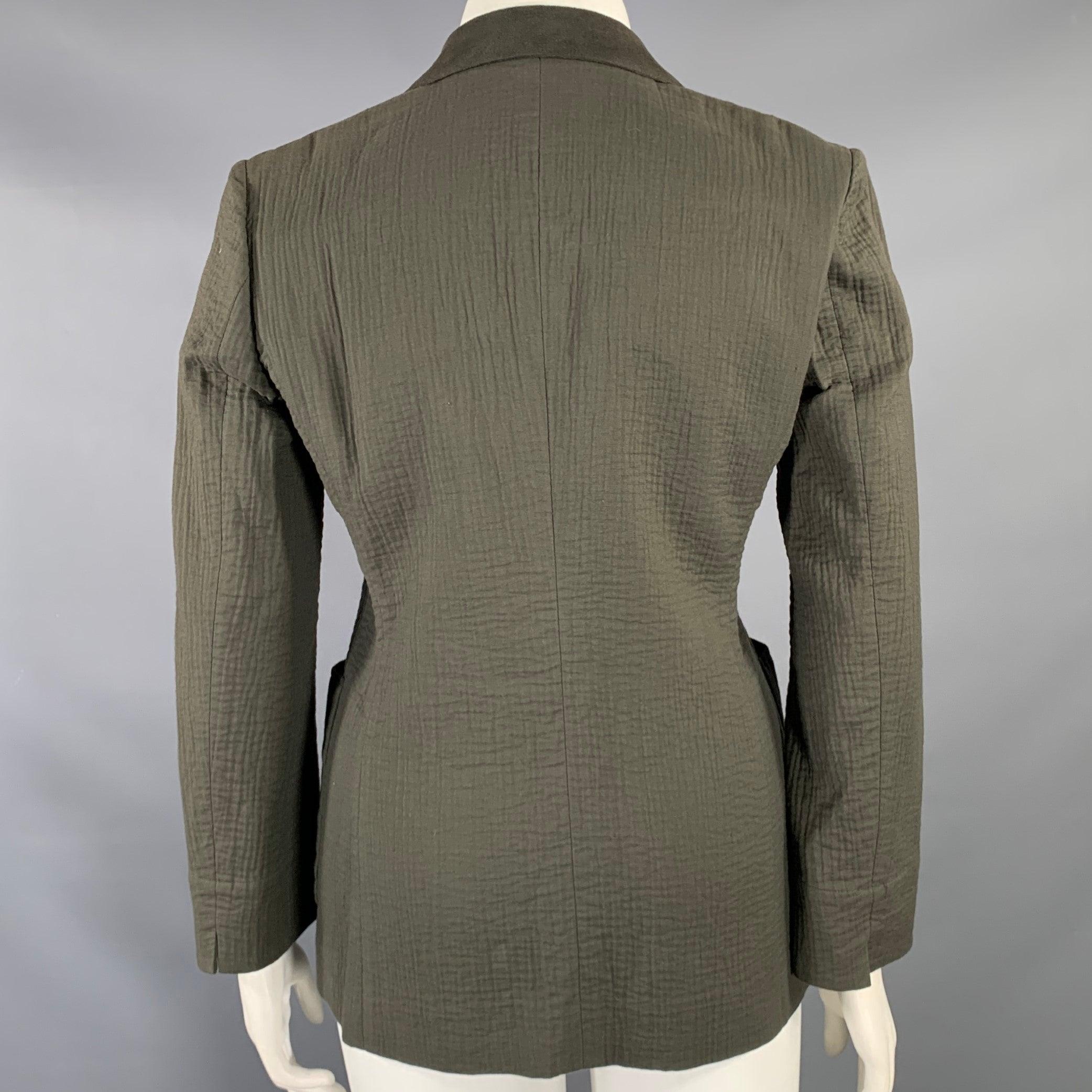 Black ISSEY MIYAKE Size L Olive Green Cotton Textured Unlined Jacket For Sale