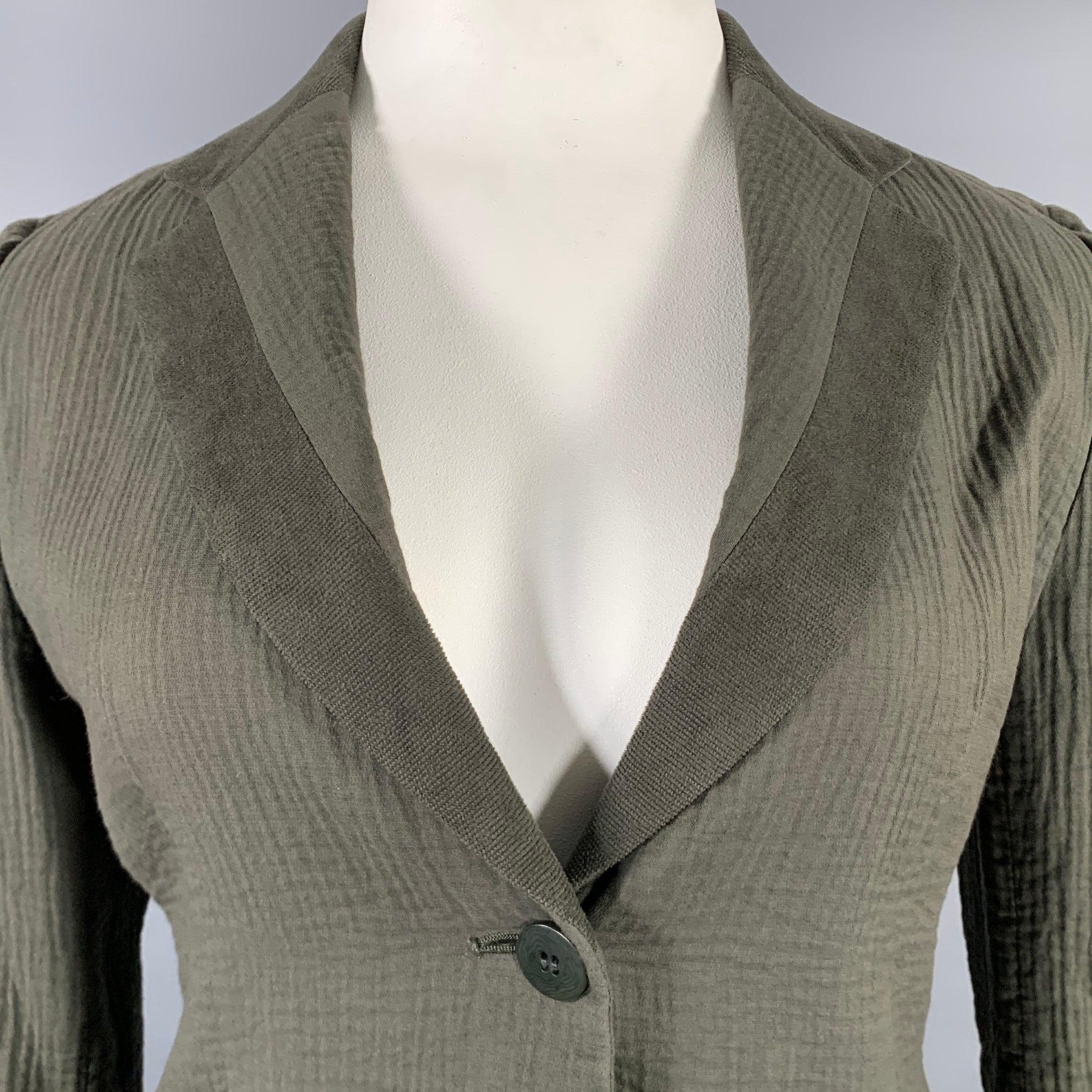 Women's ISSEY MIYAKE Size L Olive Green Cotton Textured Unlined Jacket For Sale