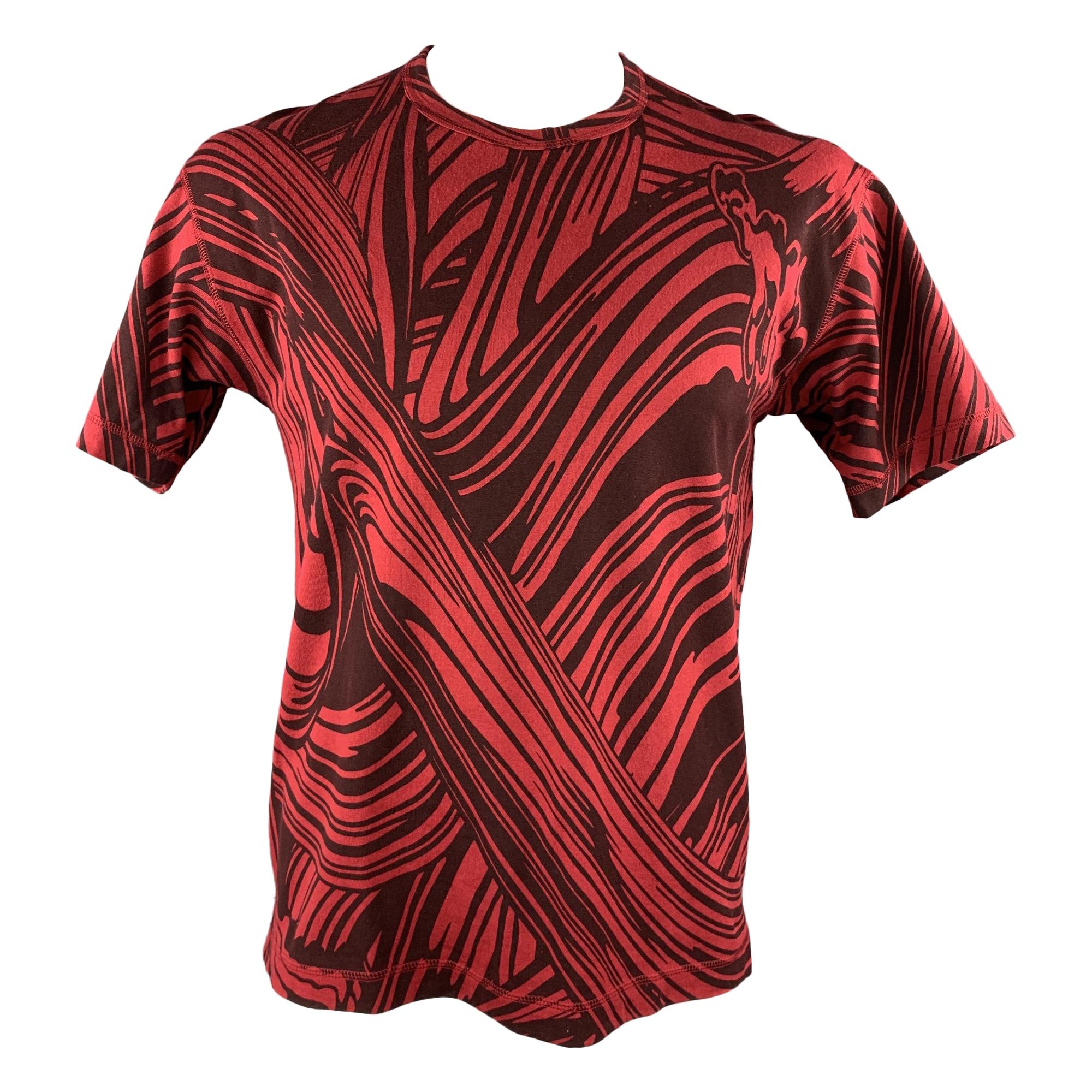ISSEY MIYAKE Size L Red & Burgundy Brush Stroke Print Cotton T-shirt