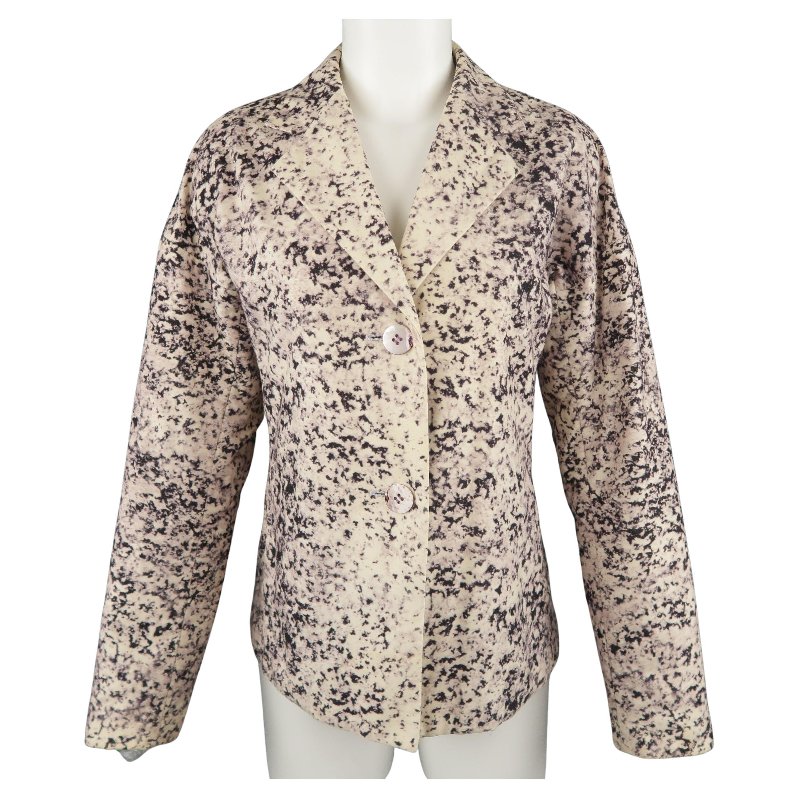 ISSEY MIYAKE Size M Beige Marble Print Notch Lapel Jacket For Sale