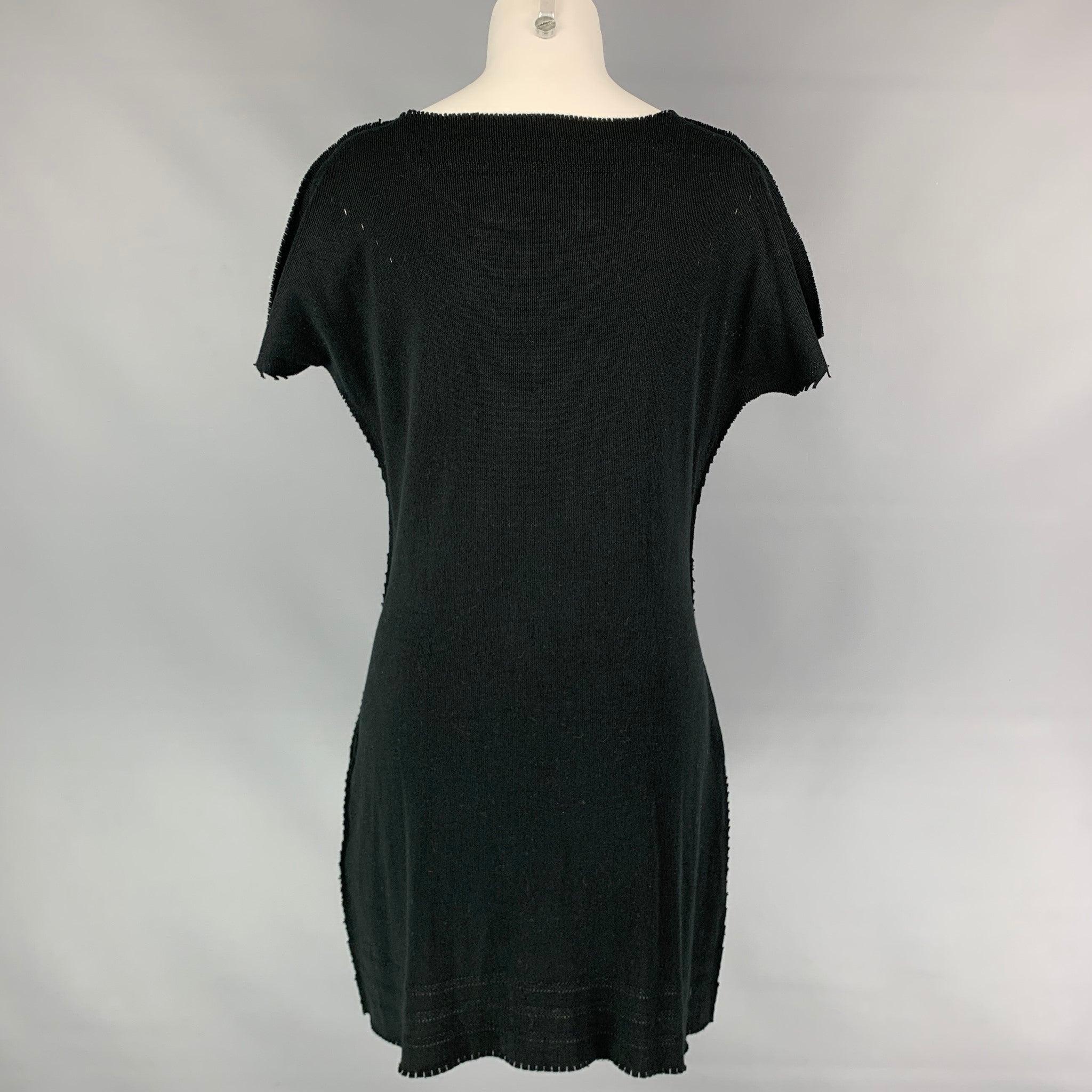 Women's ISSEY MIYAKE Size M Black Knitted Raw Edged Shift Dress For Sale