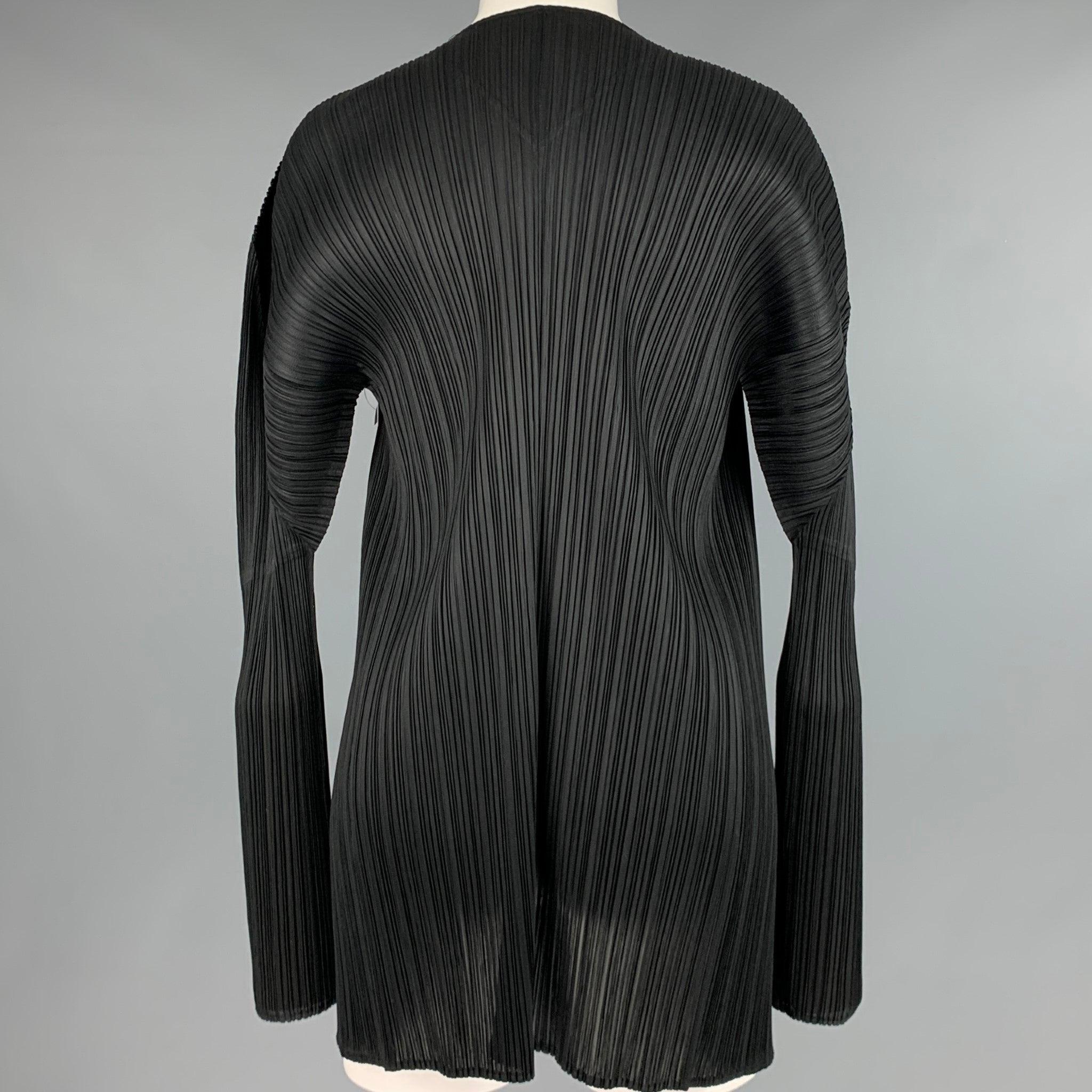 Women's ISSEY MIYAKE Size M Black Pleated Open Front Cardigan - Womens For Sale