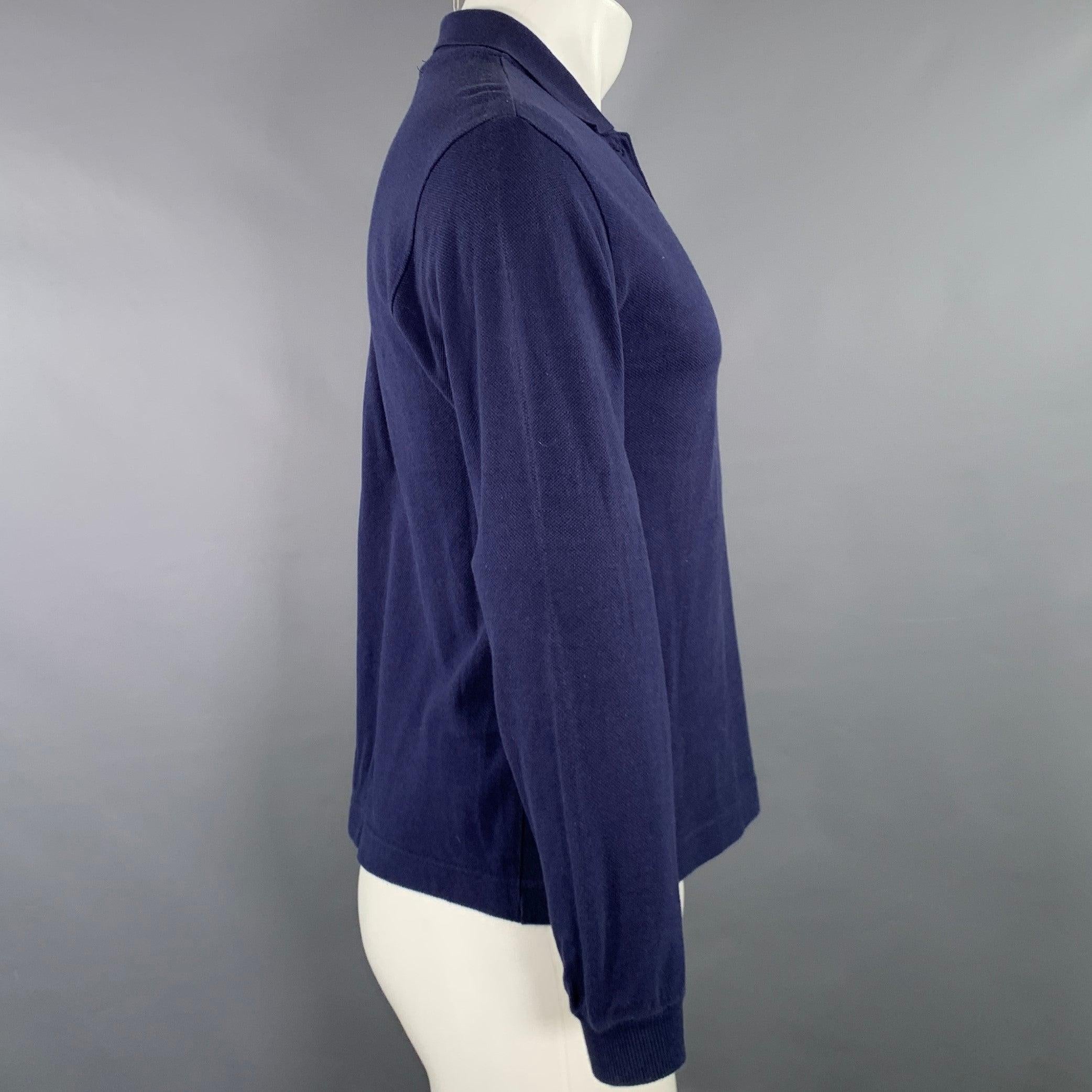 Black ISSEY MIYAKE Size M Navy Cotton Embroidered Fish Polo