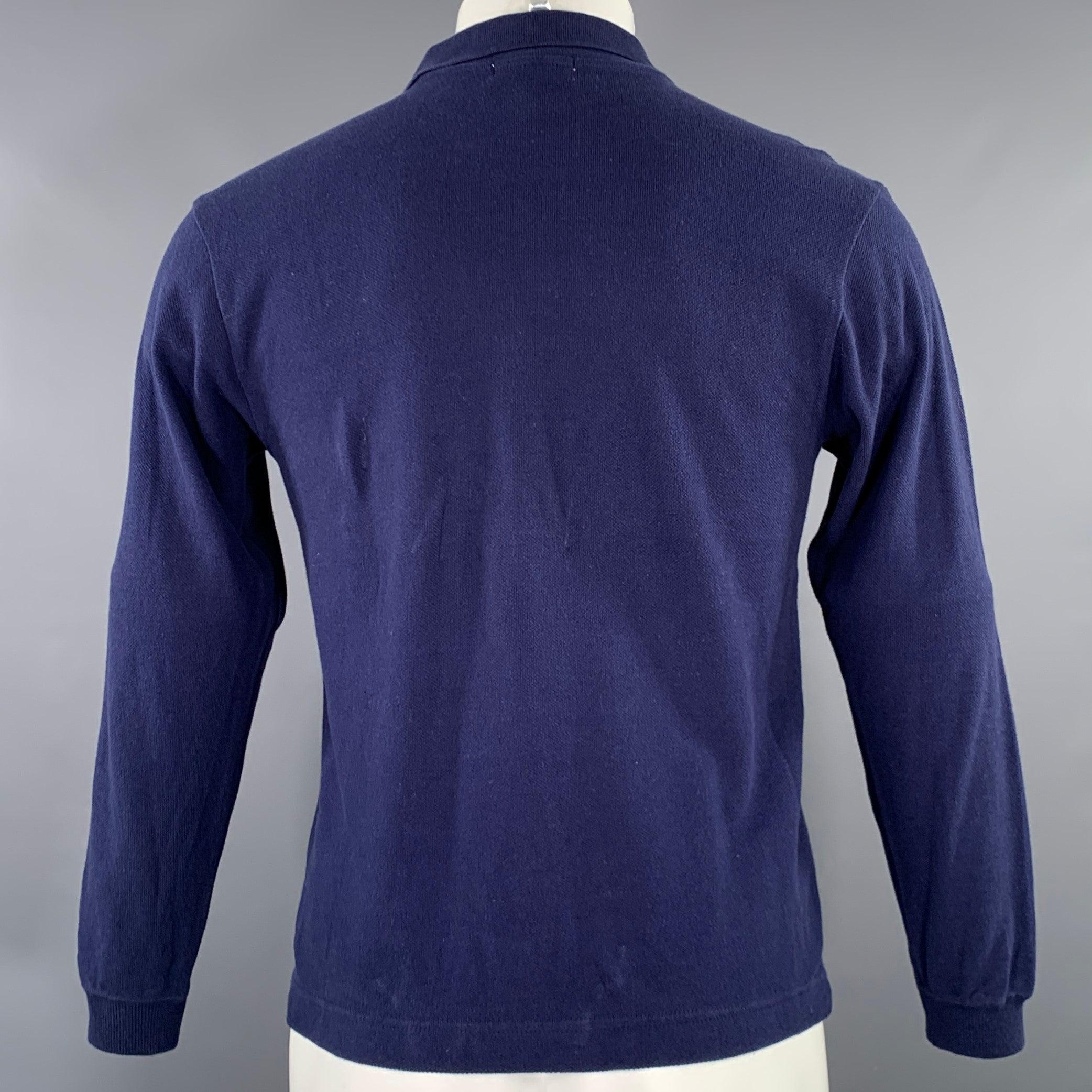 ISSEY MIYAKE Size M Navy Cotton Embroidered Fish Polo In Excellent Condition In San Francisco, CA