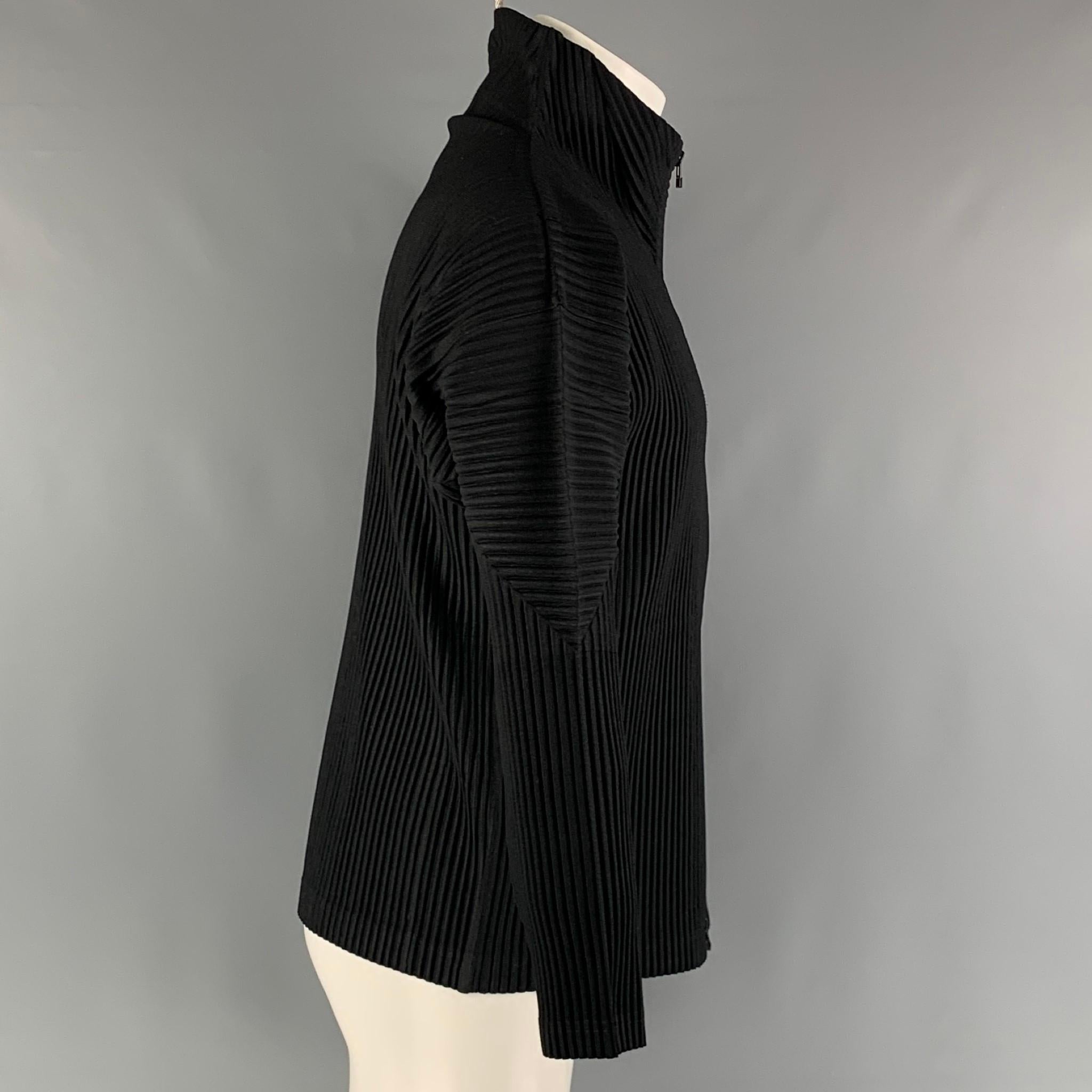 ISSEY MIYAKE Size S Black Pleated Polyester Zip Up Jacket In Excellent Condition In San Francisco, CA