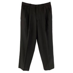 ISSEY MIYAKE Taille S Pantalon habillé plissé en laine solide noire