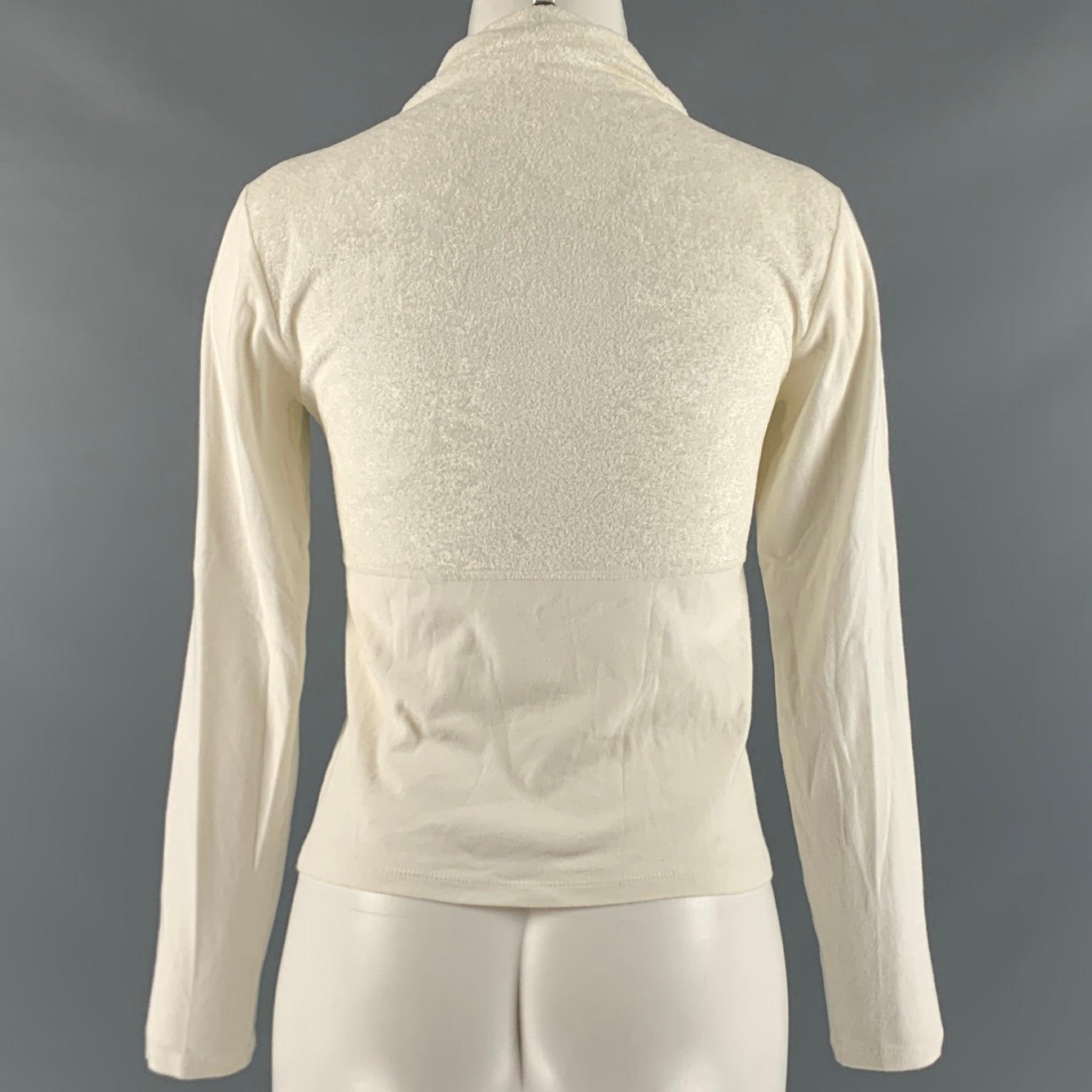 ISSEY MIYAKE Size S Cream Acetate Polyester Mock Neck Casual Top In Good Condition For Sale In San Francisco, CA