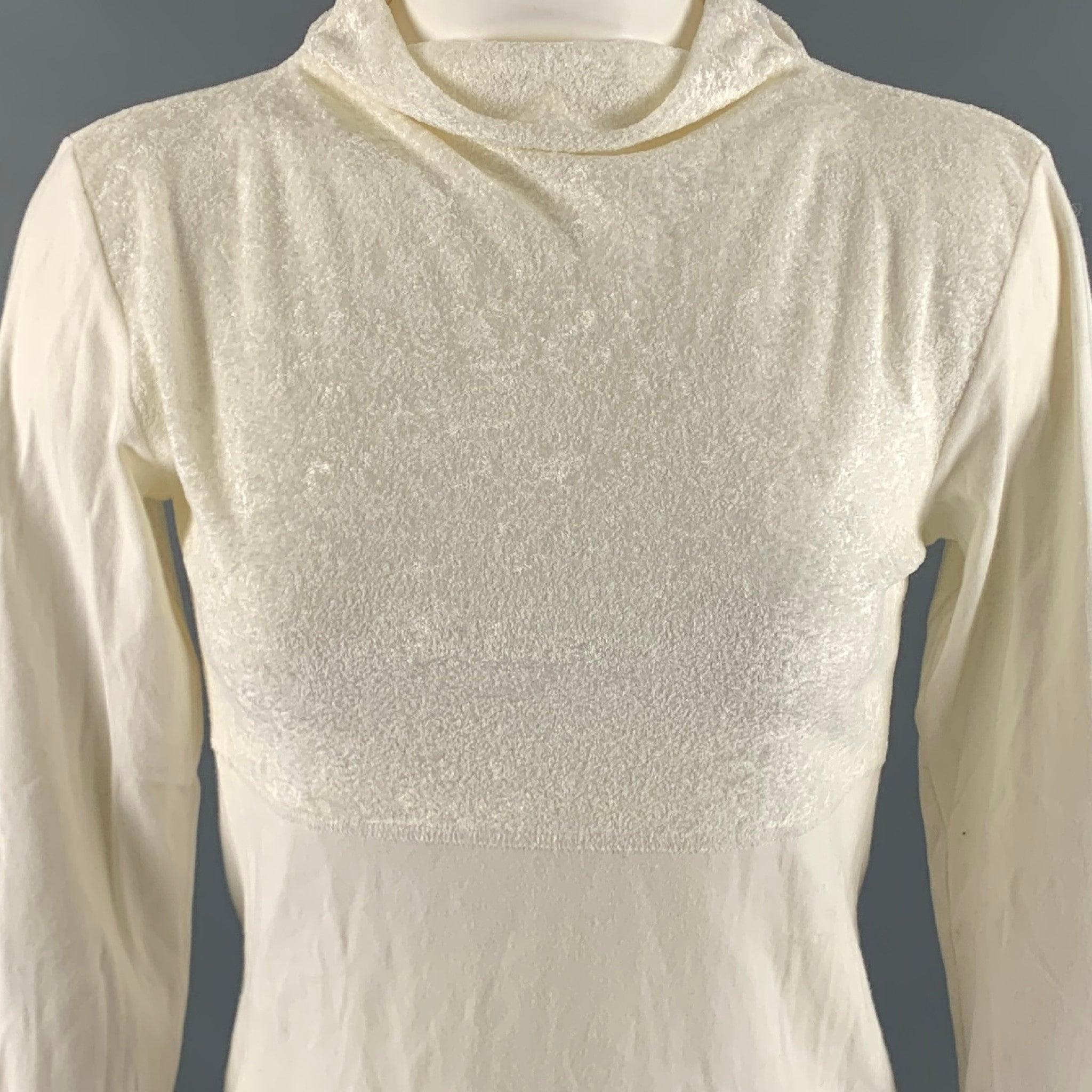 Women's ISSEY MIYAKE Size S Cream Acetate Polyester Mock Neck Casual Top For Sale