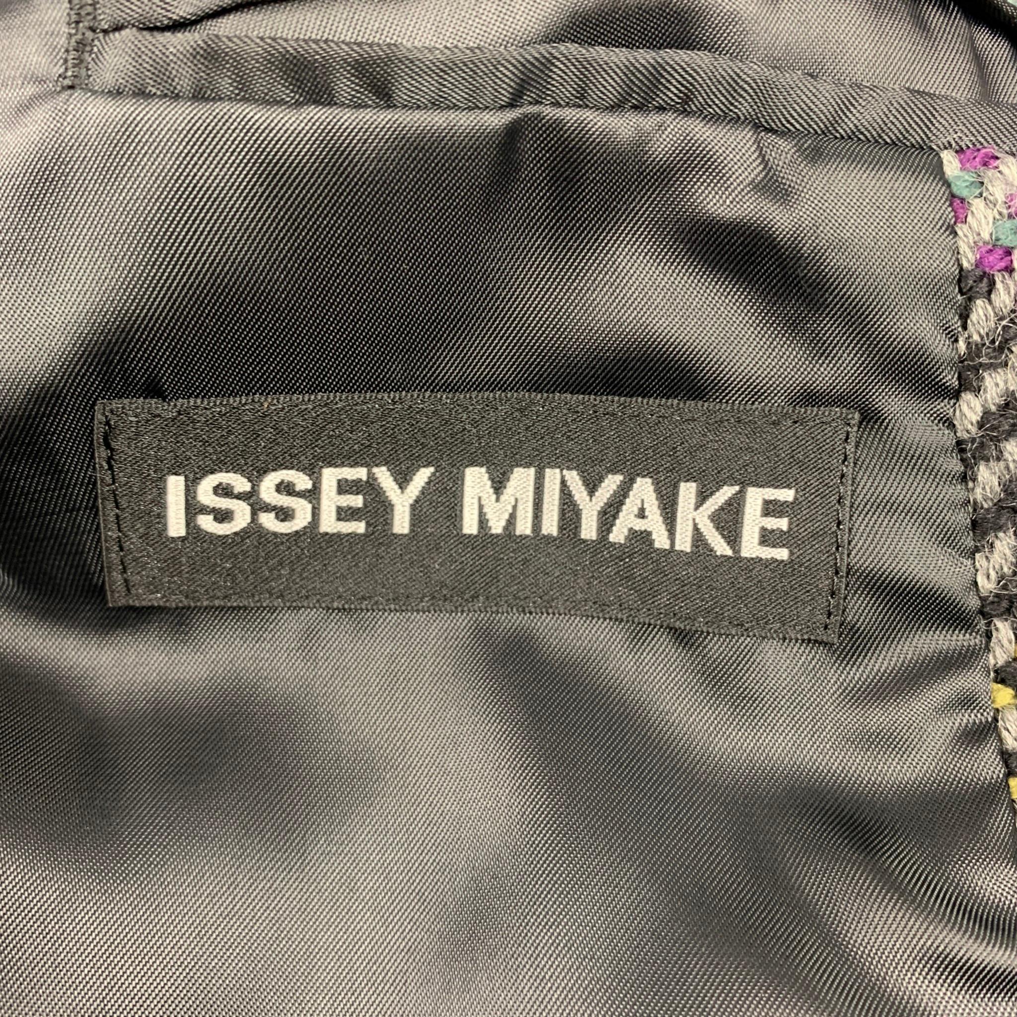 Black ISSEY MIYAKE Size S Multi-Color Plaid Shawl Collar Coat