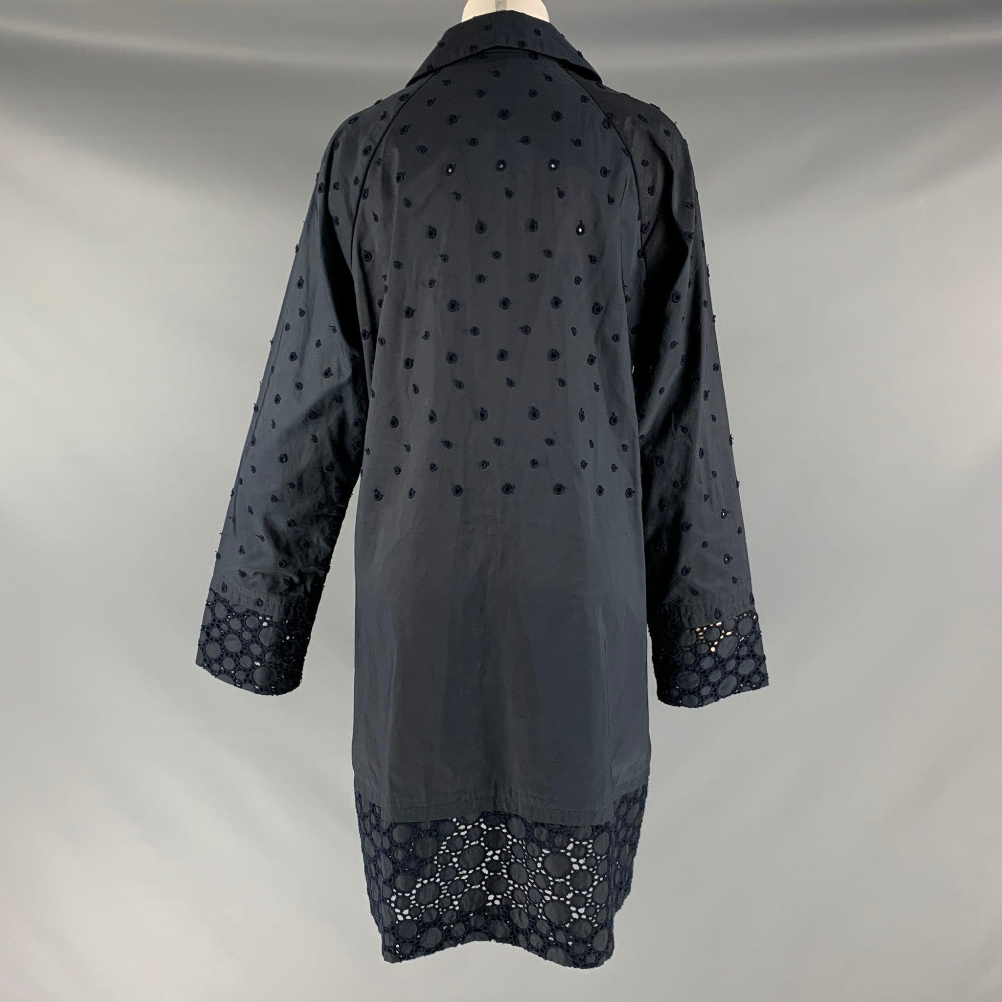 ISSEY MIYAKE Size XL Navy Polyester Eyelet Double Breasted Coat In Excellent Condition For Sale In San Francisco, CA