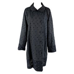 ISSEY MIYAKE Talla XL Abrigo azul marino de poliéster con ojales y doble botonadura