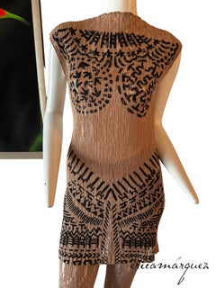 ISSEY MIYAKE, Sleeveless Stretch Lace Ensemble with Ancient Character Print SS98