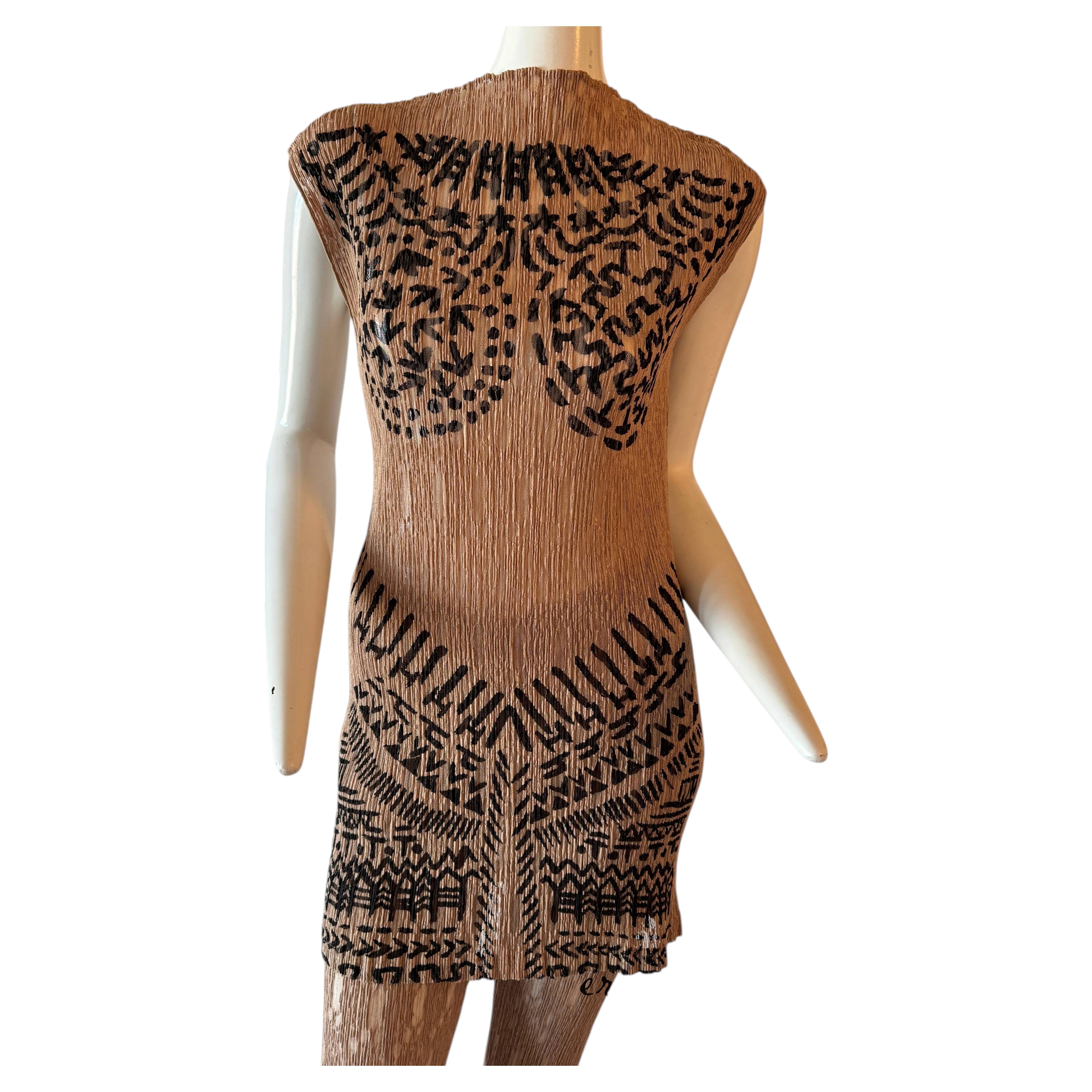 ISSEY MIYAKE, Sleeveless Stretch Lace Ensemble with Ancient Character Print SS98