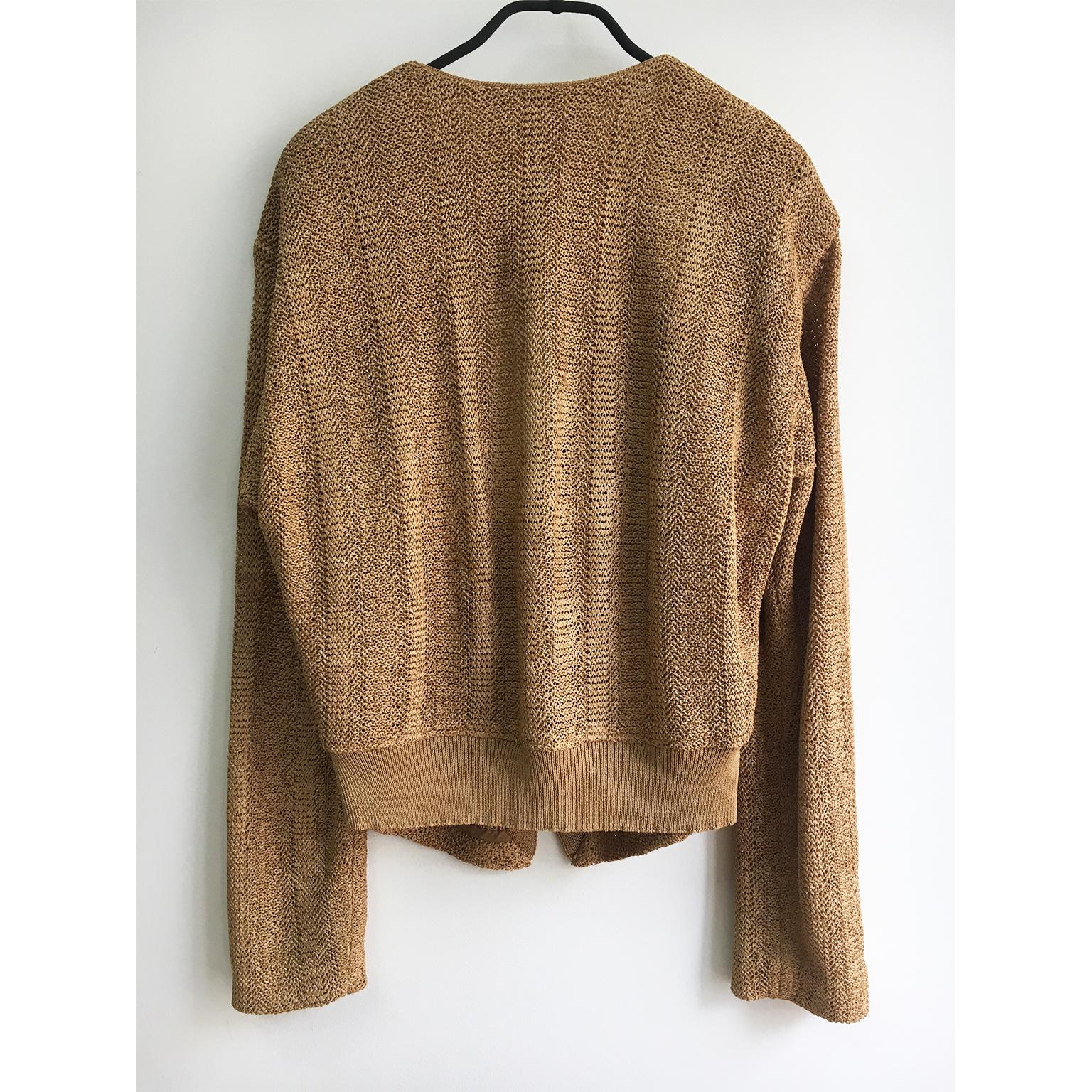 Issey Miyake Tan Straw Knit Beige Cardigan early 90s In Good Condition For Sale In Berlin, DE
