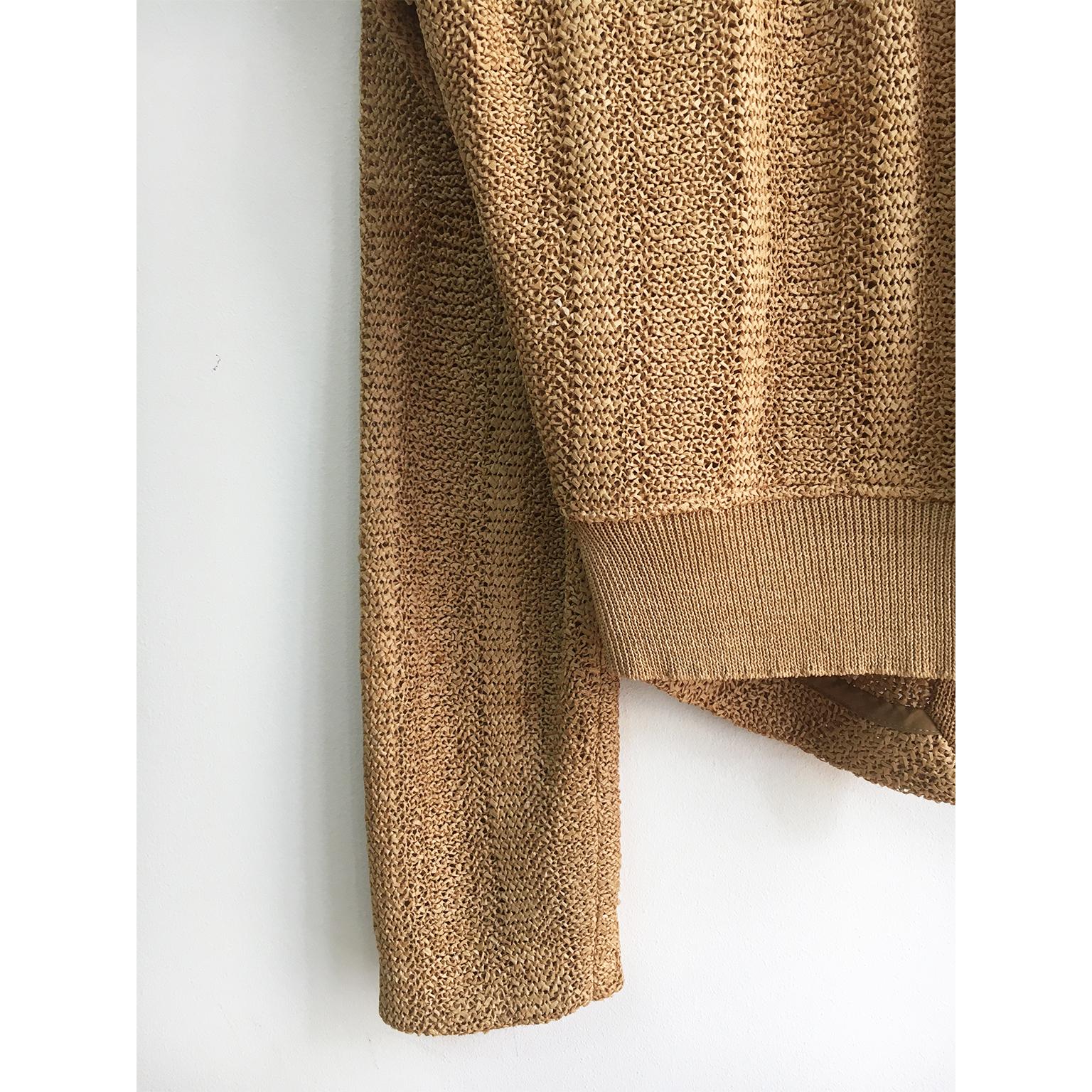 Issey Miyake Tan Straw Knit Beige Cardigan early 90s For Sale 2