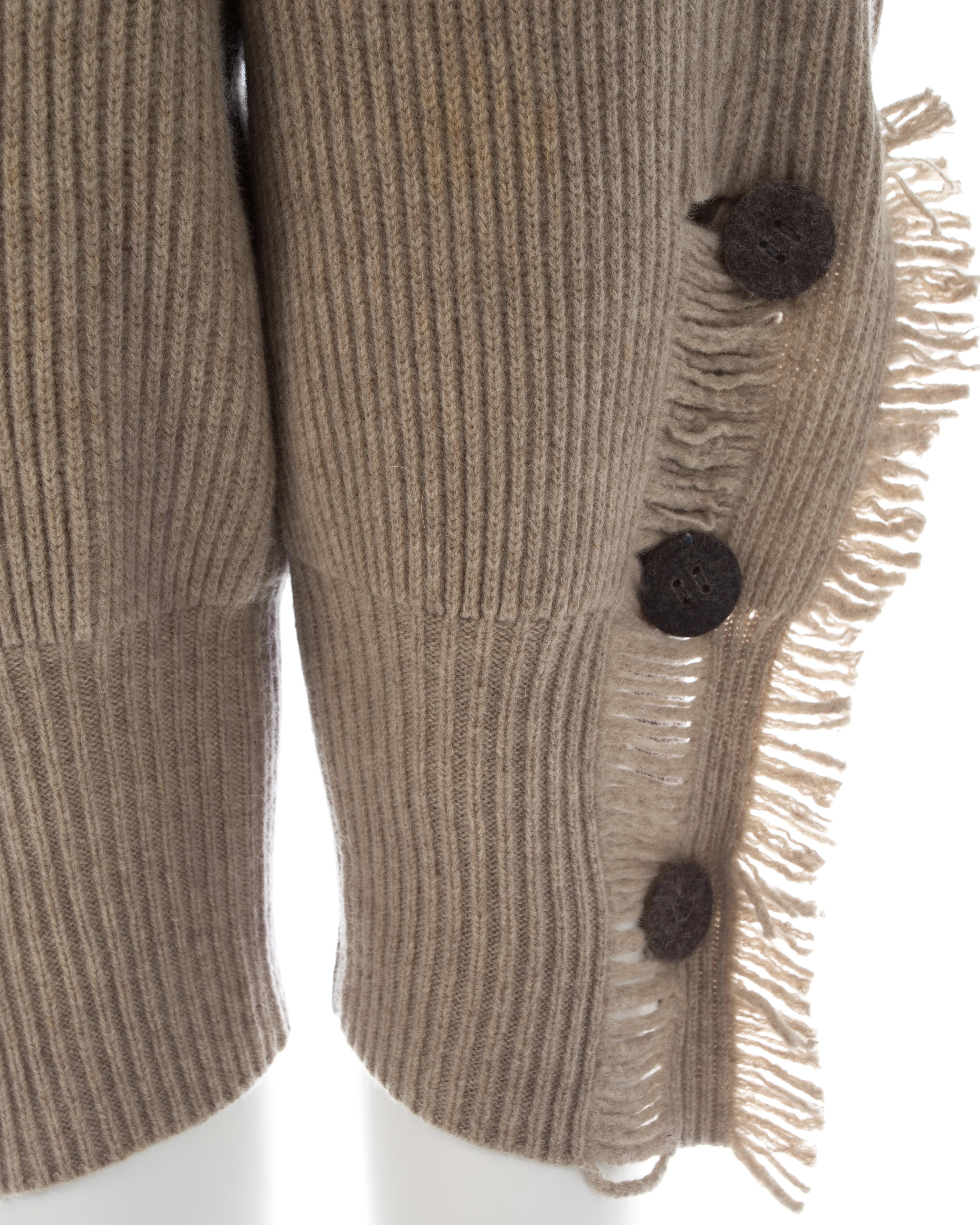 Gray Issey Miyake taupe rib knit wool fringed shorts, ca. 1988 For Sale