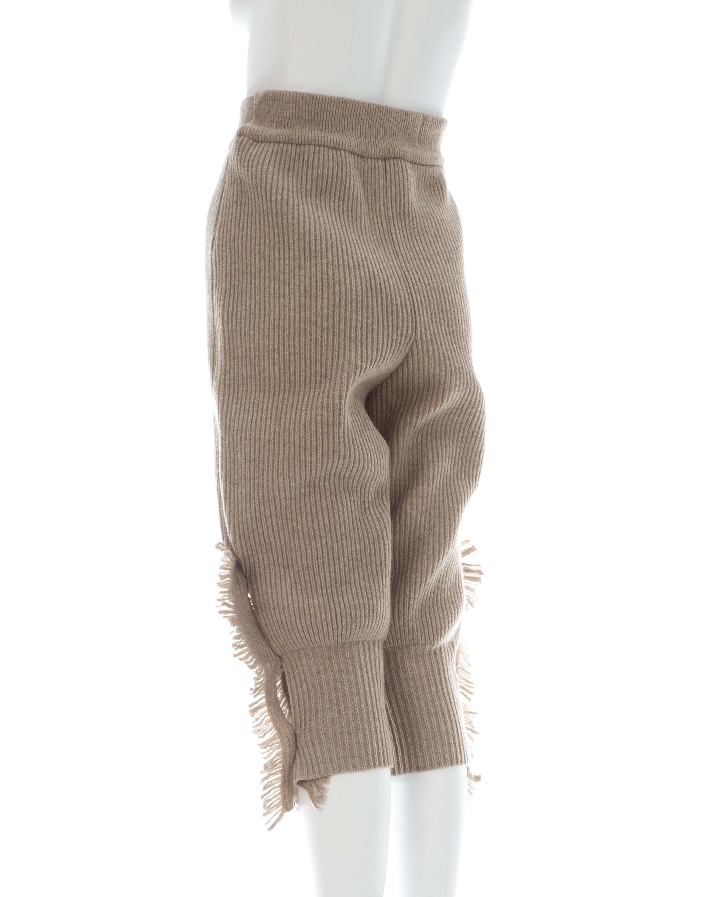 Issey Miyake taupe rib knit wool fringed shorts, ca. 1988 For Sale 1