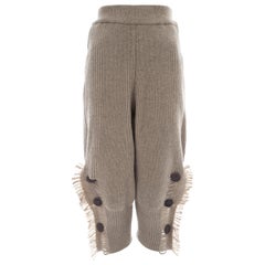 Issey Miyake taupe rib knit wool fringed shorts, ca. 1988