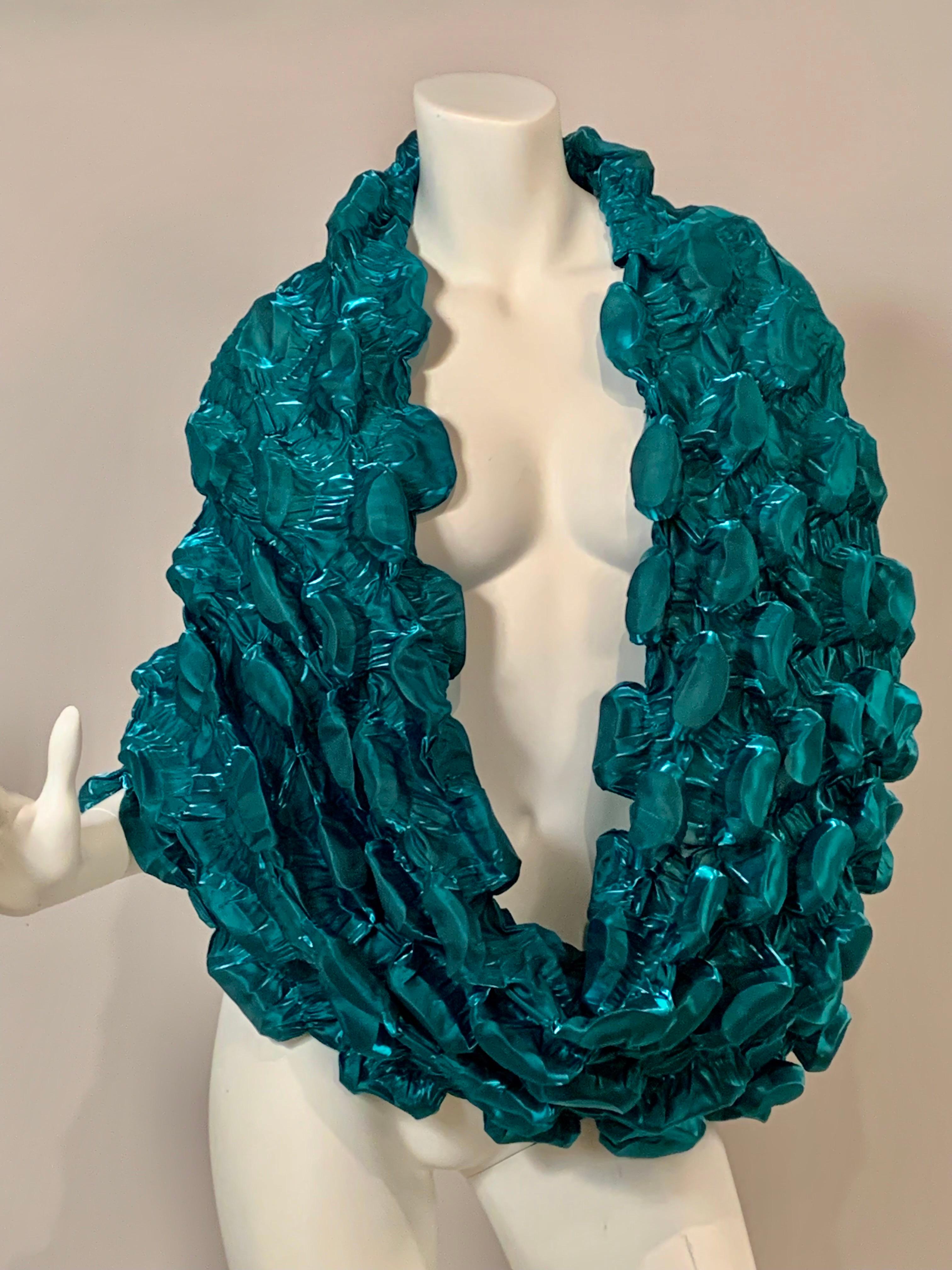 Issey Miyake Teal Blue Egg Carton Circular Wrap or Shawl In Excellent Condition In New Hope, PA
