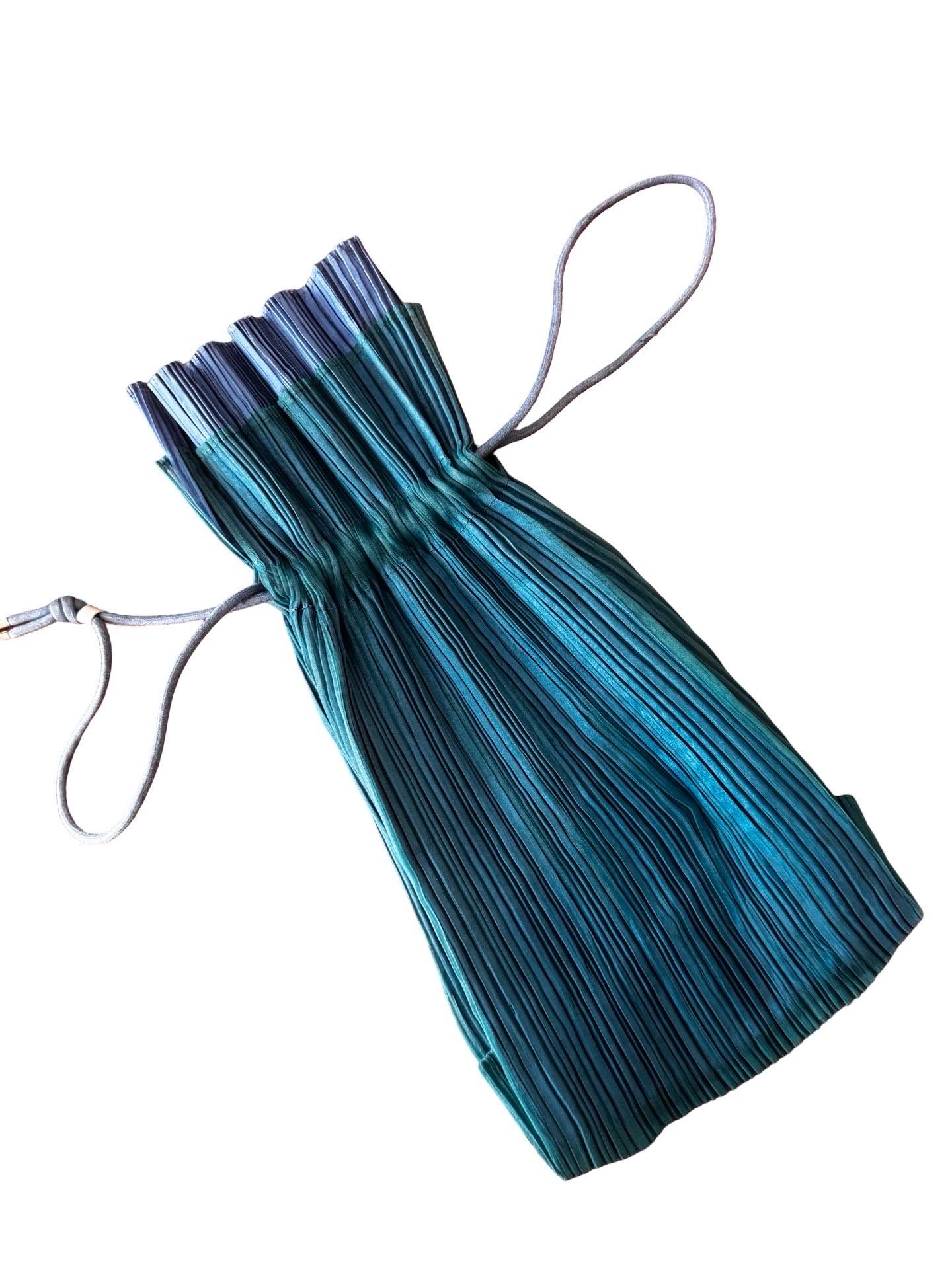 Issey Miyake Teal Blue Pleats Pouch Bag For Sale 6