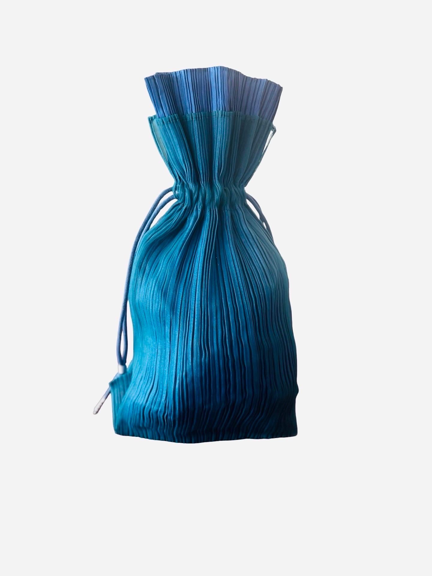 Women's or Men's Issey Miyake Teal Blue Pleats Pouch Bag For Sale