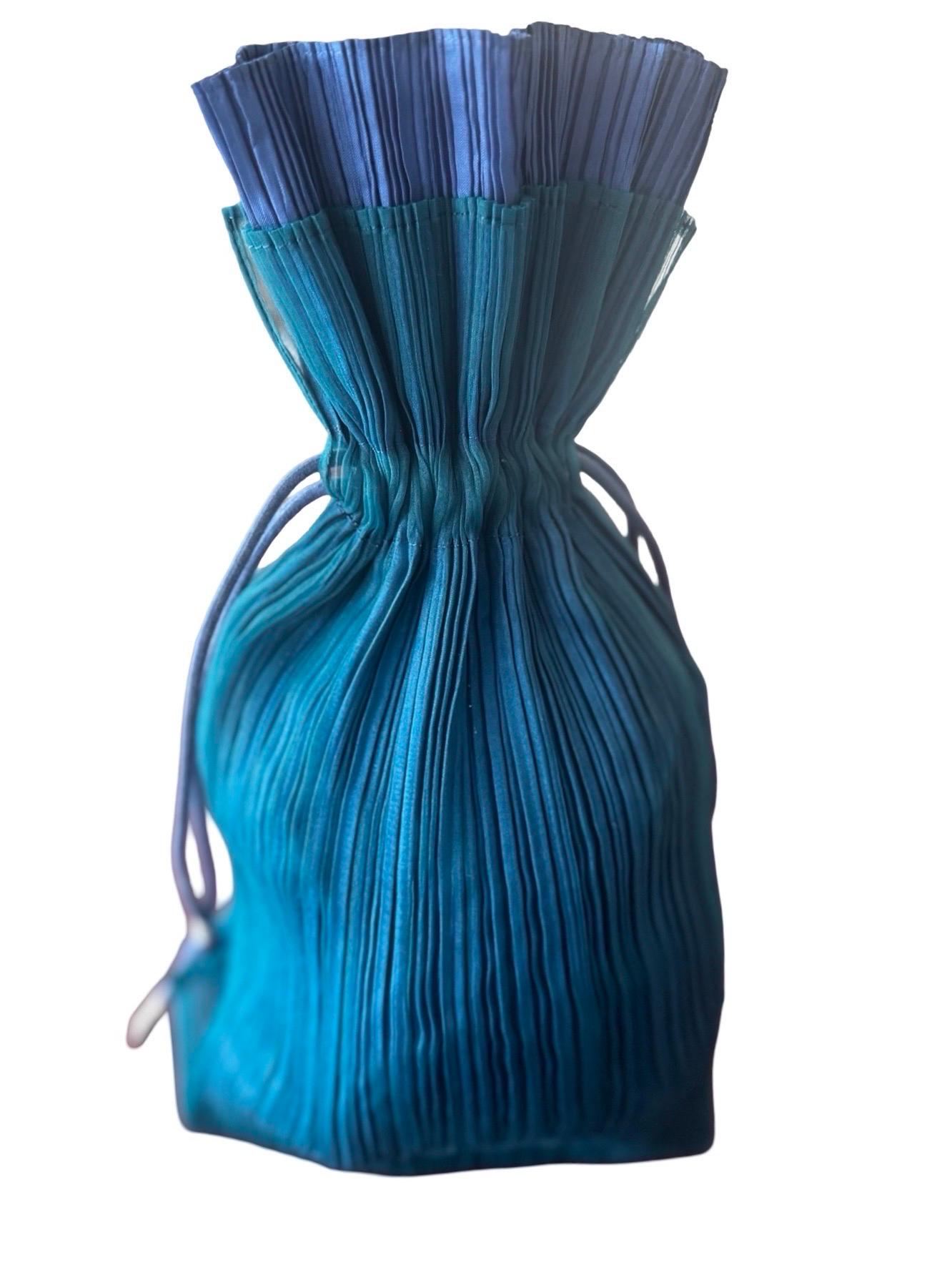 Issey Miyake Teal Blue Pleats Pouch Bag For Sale 1