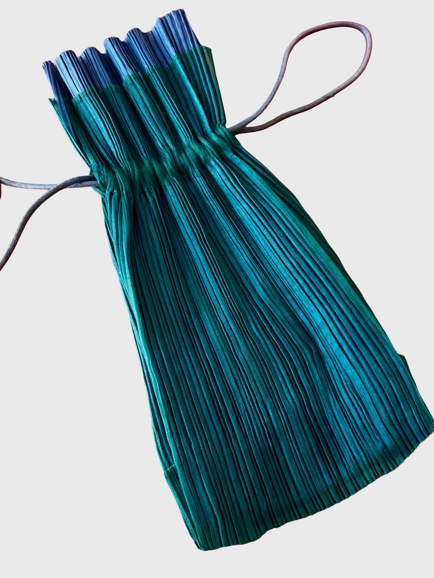 Issey Miyake Teal Blue Pleats Pouch Bag For Sale 5